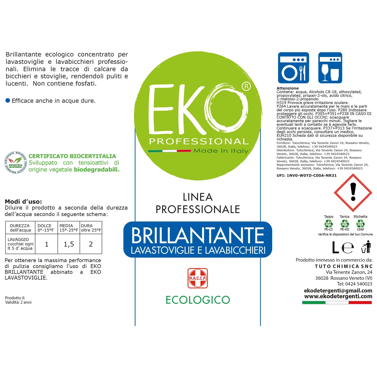 Tuto Chimica Eko Professional brillantante ecologico 5 L HACCP