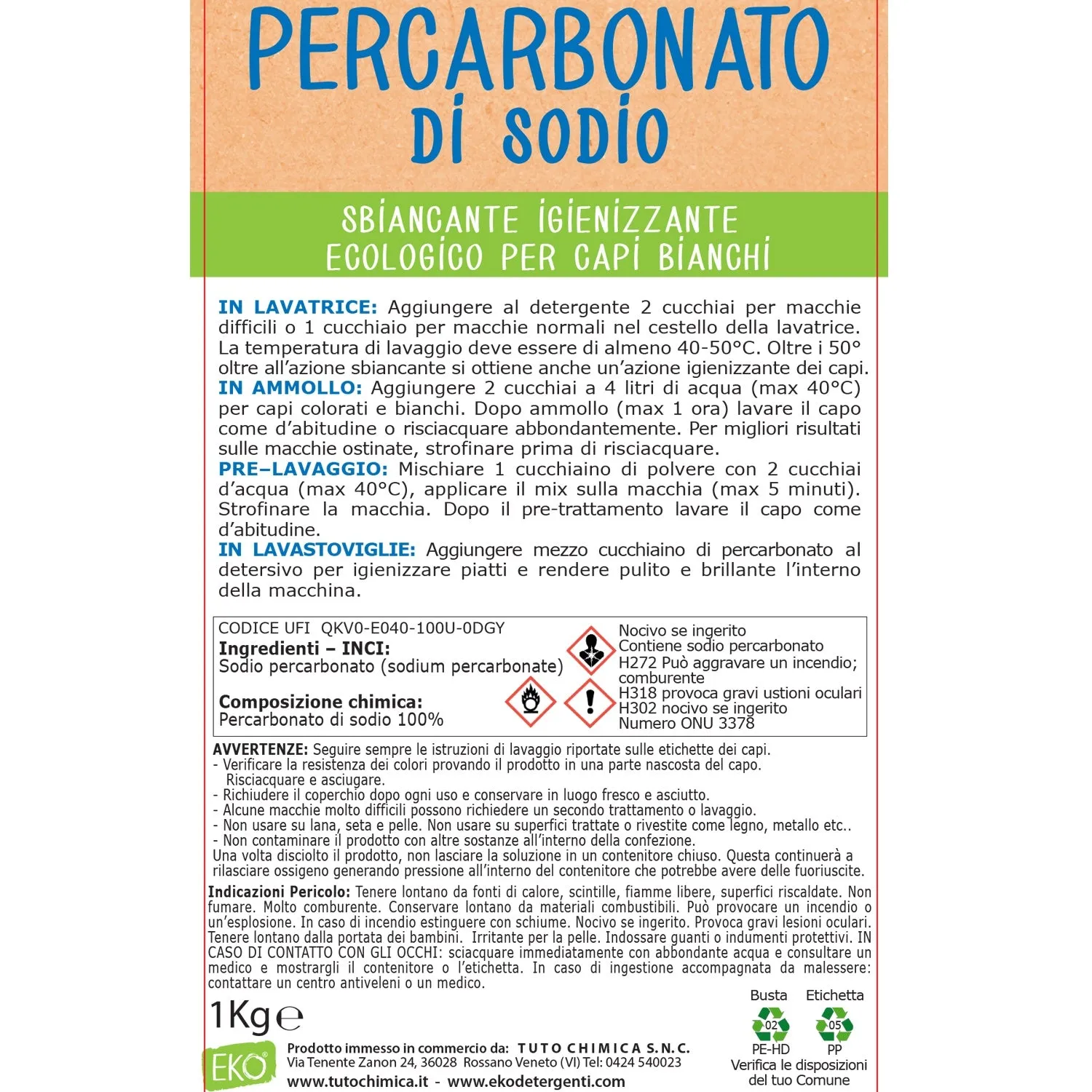 Tuto Chimica percarbonato di sodio smacchiatore 1 kg ossigeno attivo