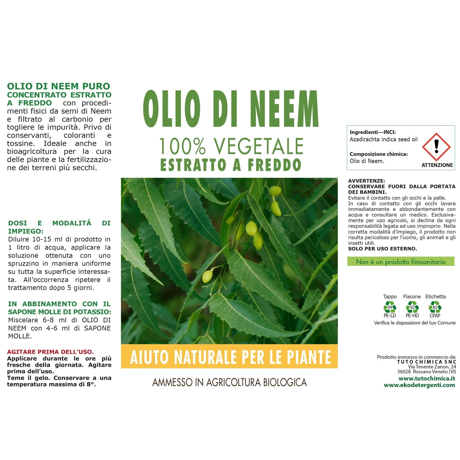 Tuto Chimica Sapone Molle + Olio Neem kit piante 2x250 ml