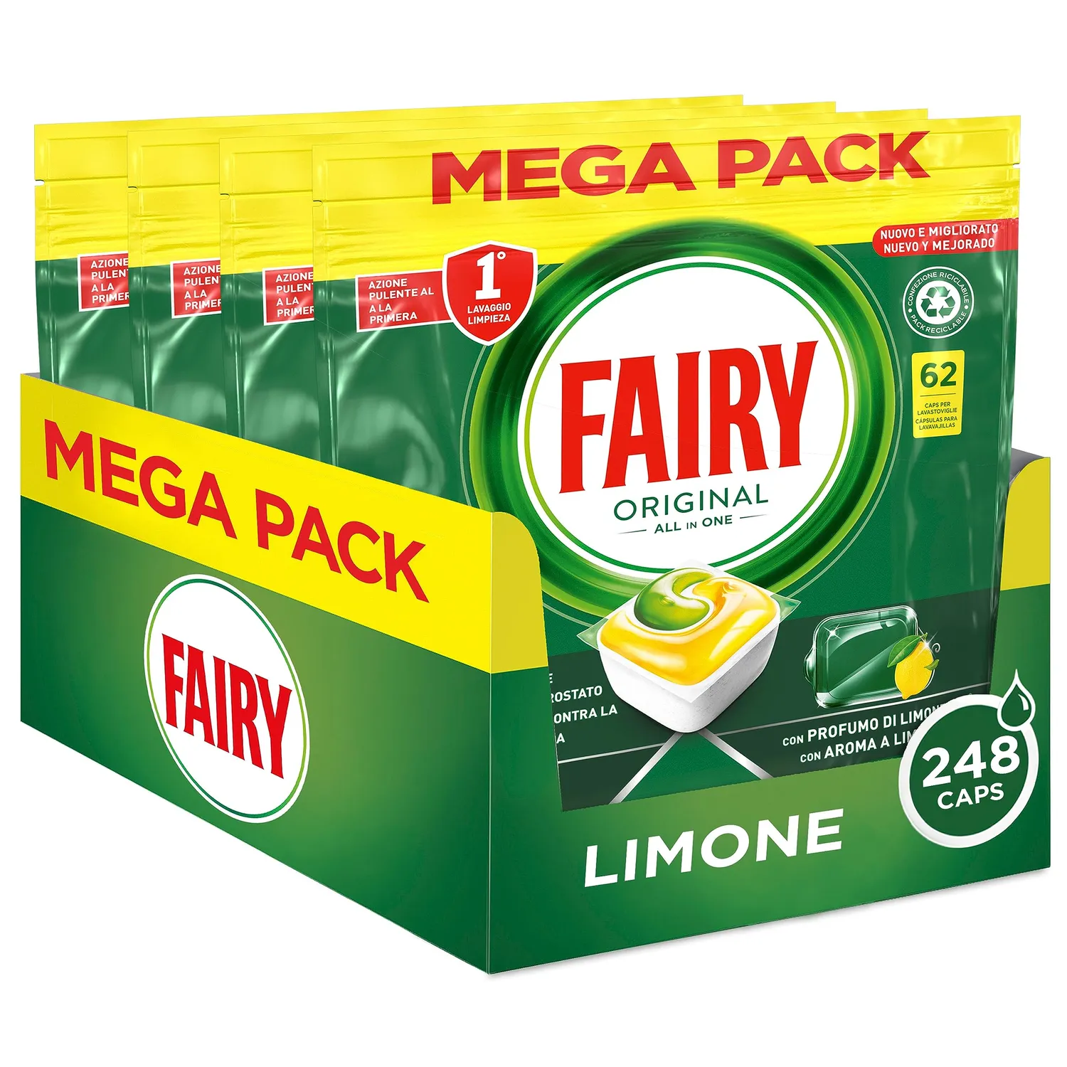 Fairy Original Limone pastiglie lavastoviglie 145 pz scorta casa