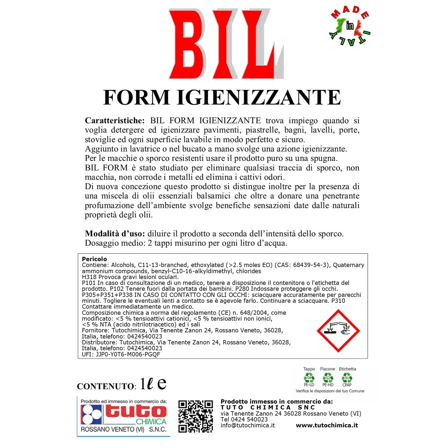 Tuto Chimica Bil Form detergente igienizzante 1L neutro