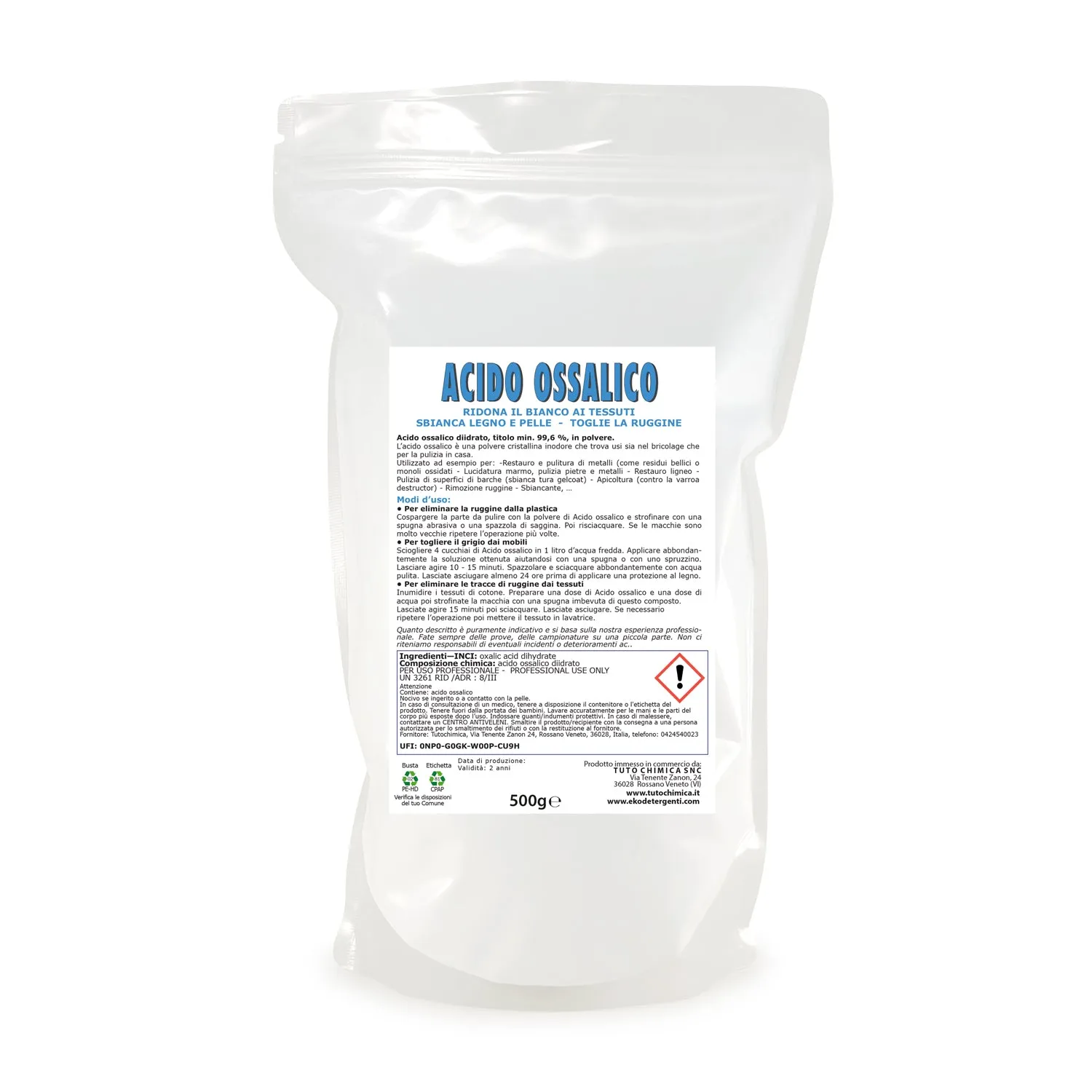 Tuto Chimica Acido Ossalico polvere 500 g puro 99,6%