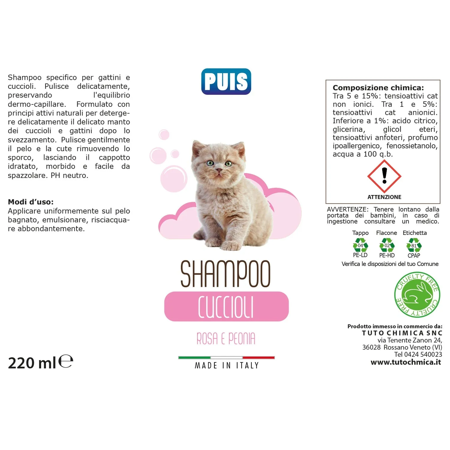 Puis Shampoo Cuccioli Gatti rosa e peonia 220ml delicato