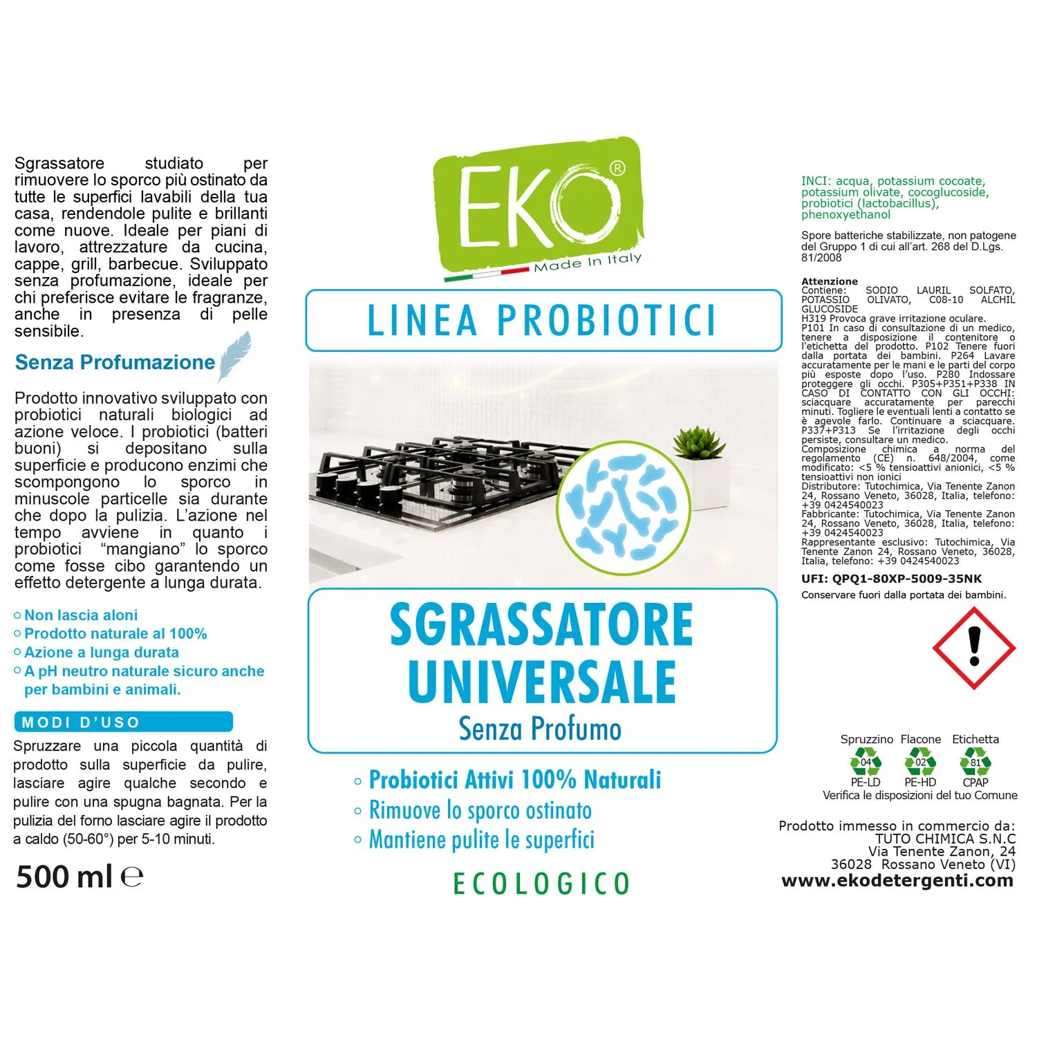 Tuto Chimica Eko Sgrassatore Probiotici 500 ml senza profumo