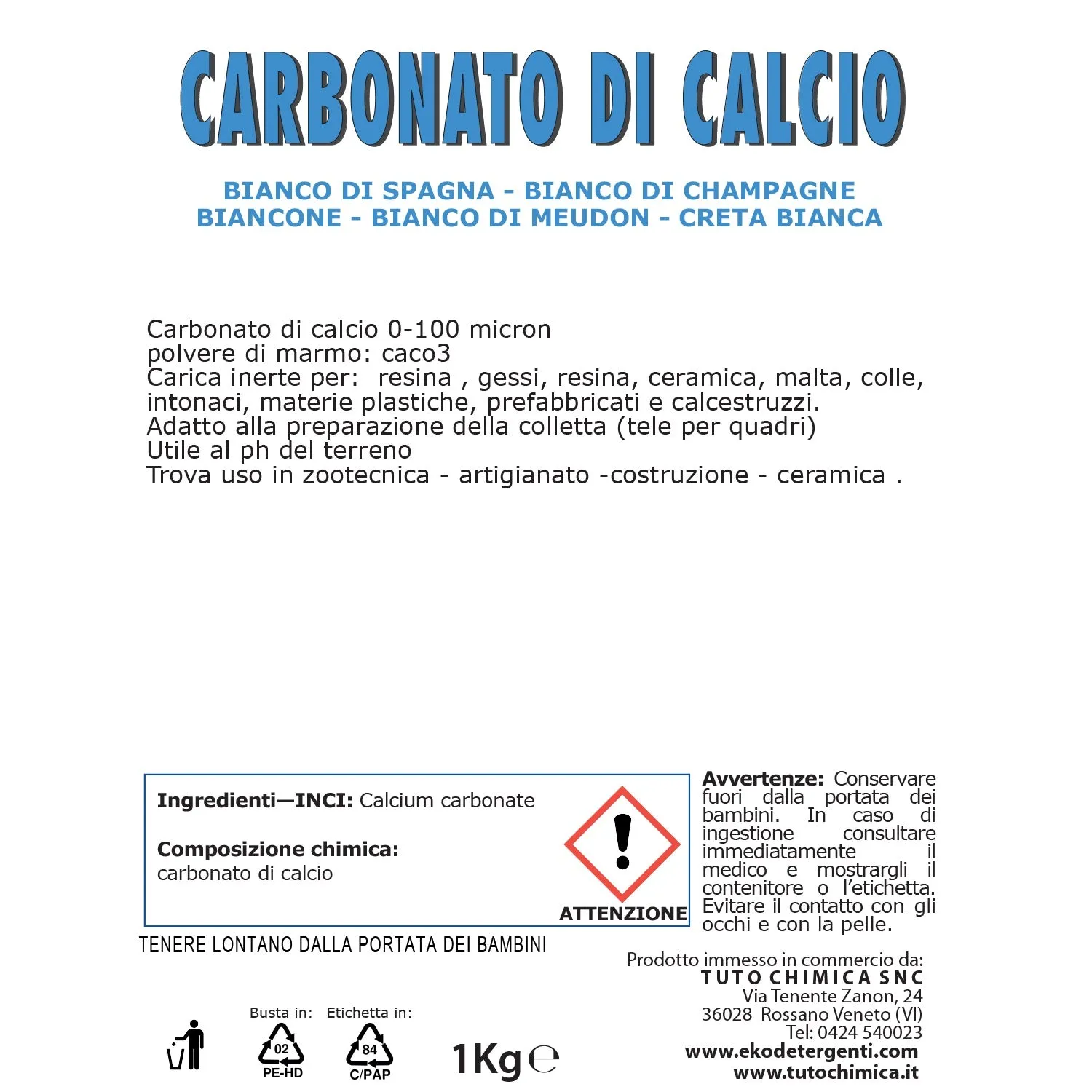 Tuto Chimica Carbonato di Calcio polvere 1 kg micronizzato