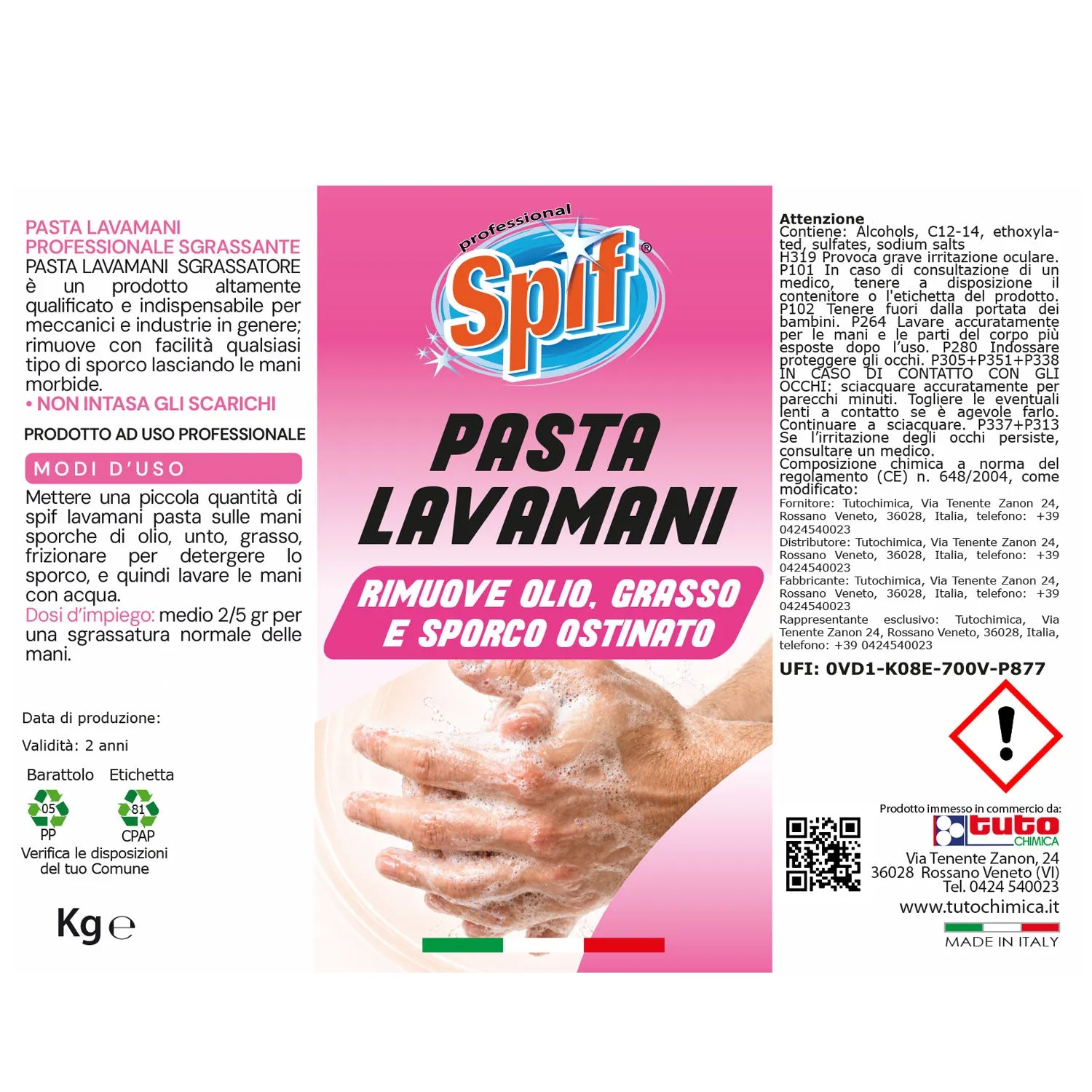 Tuto Chimica Spif Pasta Lavamani 1 Kg sgrassante