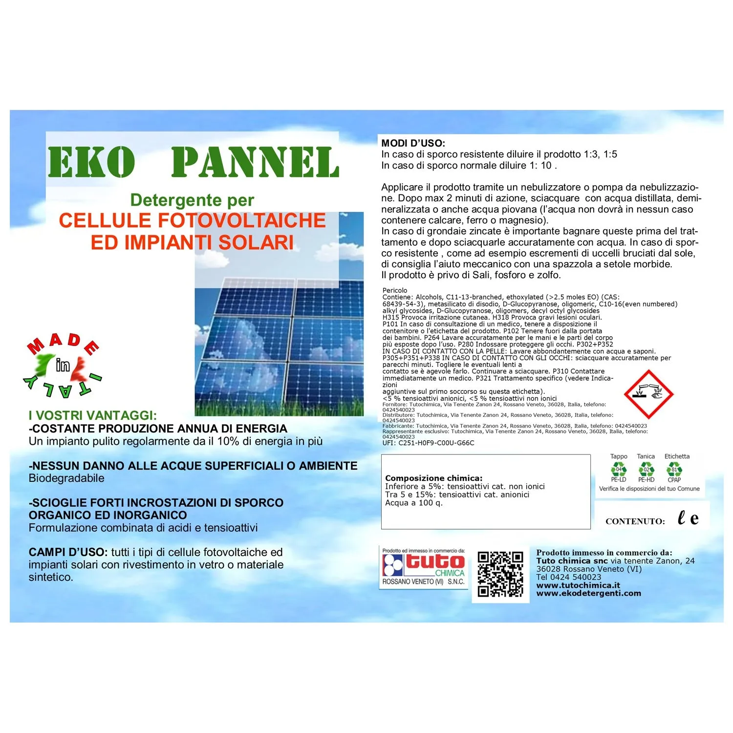 Tuto Chimica Eko Pannel detergente pannelli fotovoltaici 1,1 L