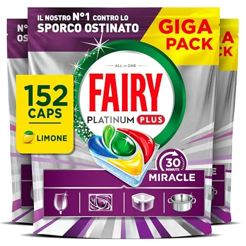 Fairy 30 Minuti Miracle Platinum Plus pastiglie lavastoviglie 152pz limone