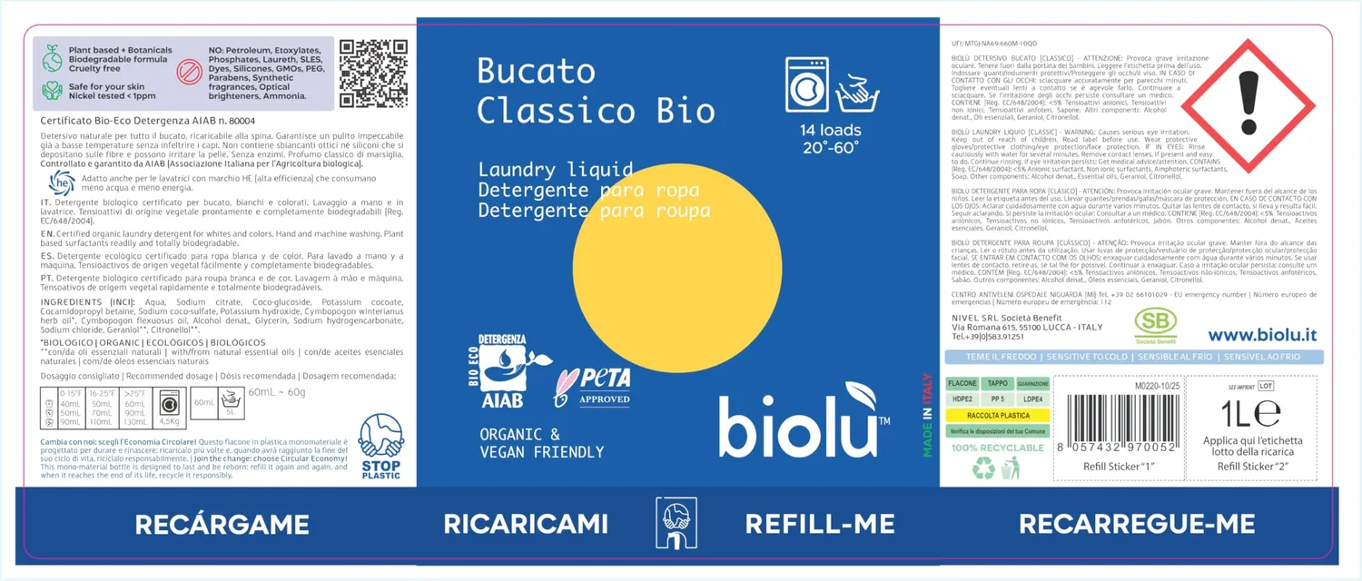 Biolù Bucato Classico detersivo marsiglia 1l naturale