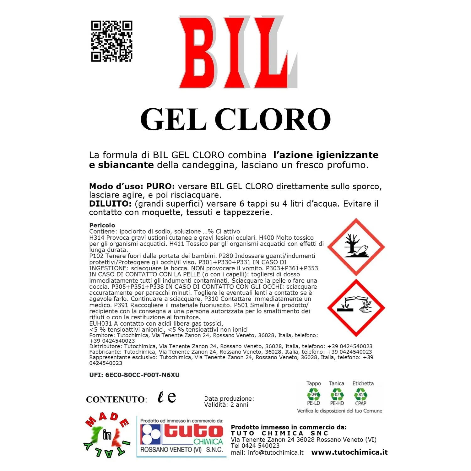Tuto Chimica Bil Gel Cloro detergente bagno 1 l igienizzante