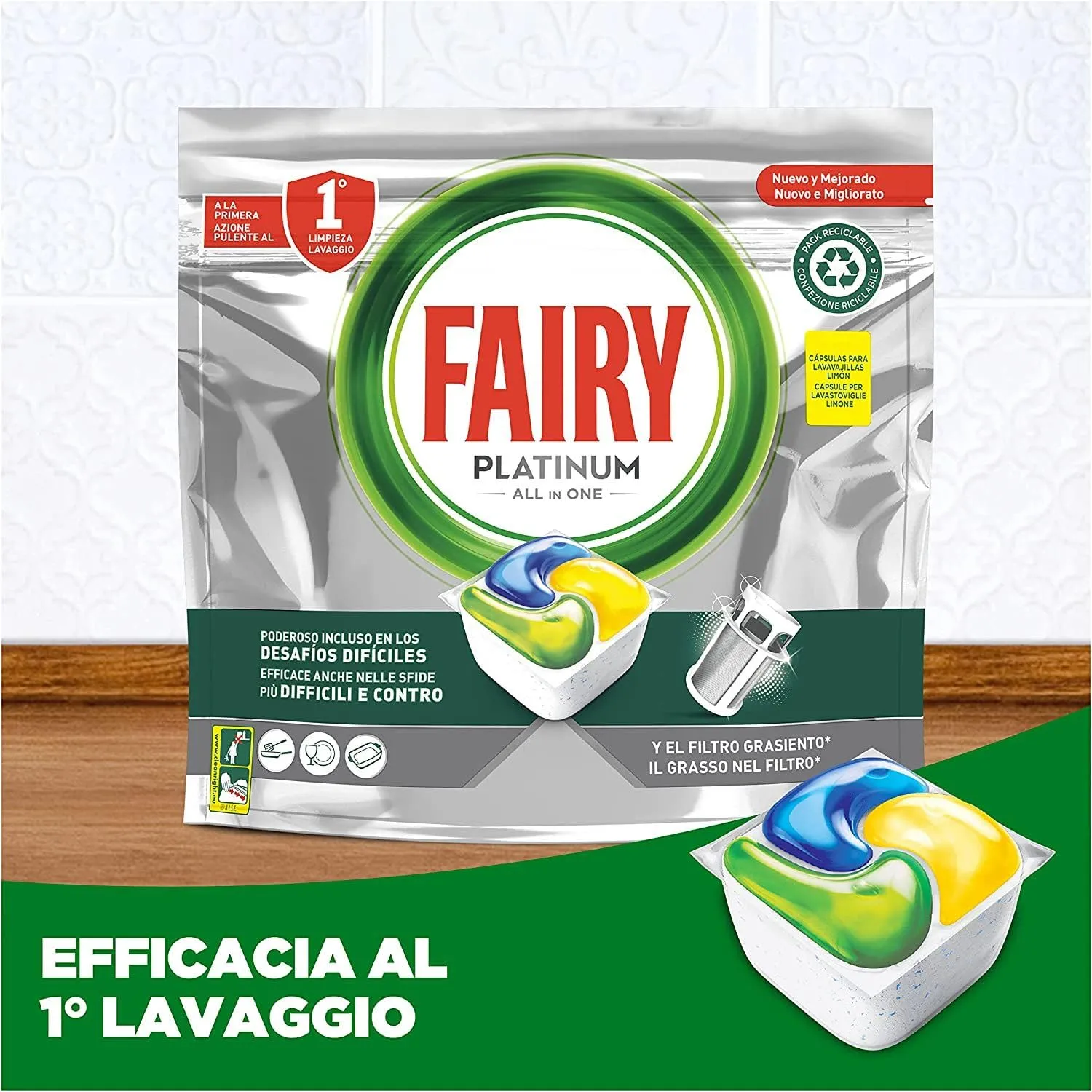 Fairy Platinum Limone pastiglie lavastoviglie 54 capsule sgrassanti
