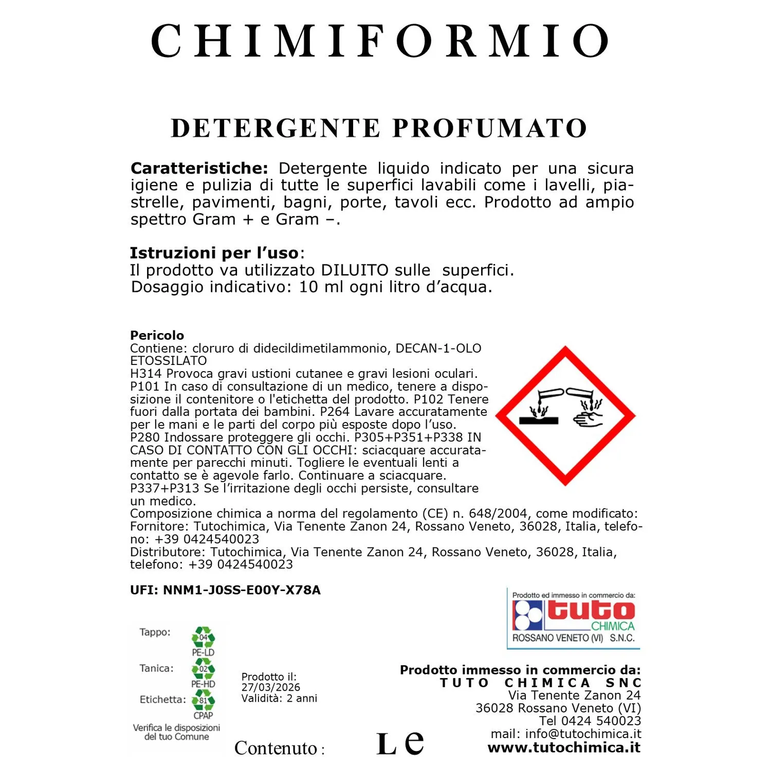 Tuto Chimica Chimiformio Detergente igienizzante 1L concentrato