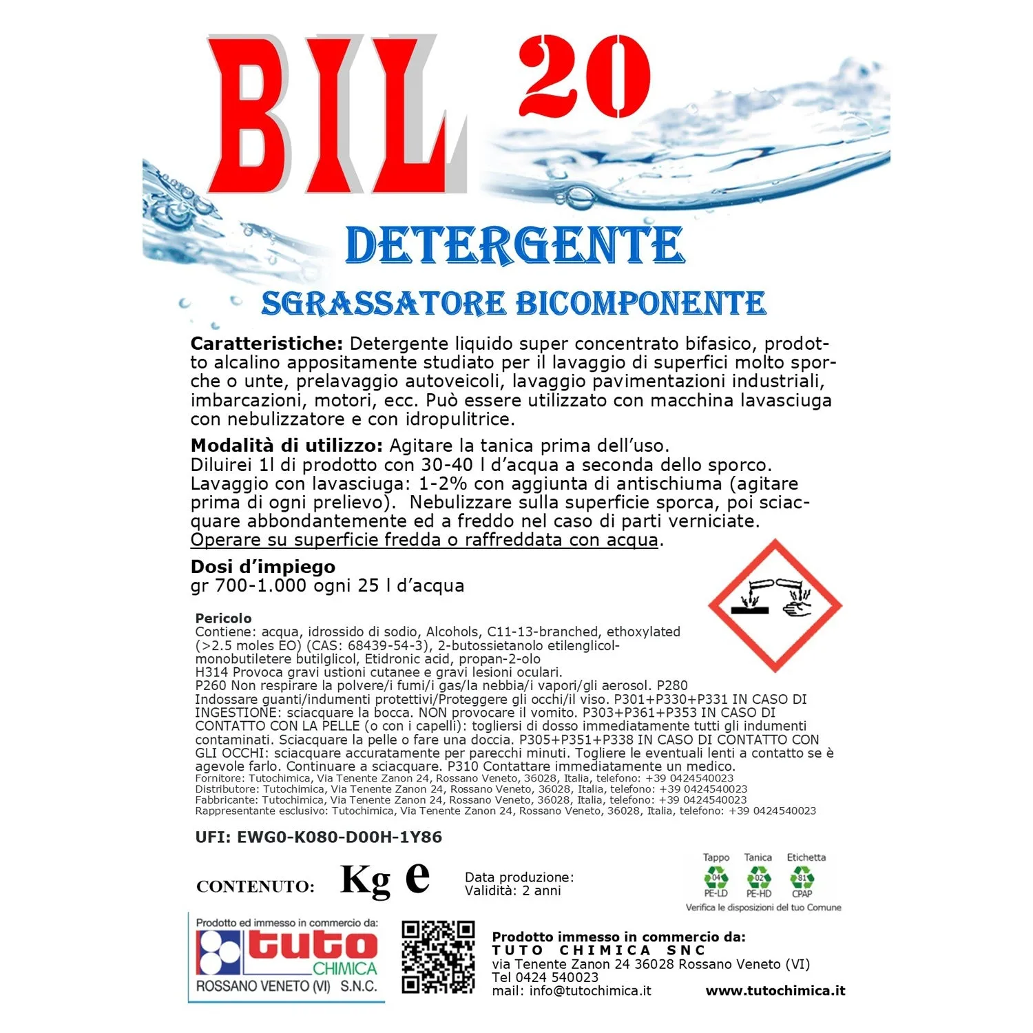 Tuto Chimica Bil 20 sgrassatore bicomponente 1 Kg alta concentrazione