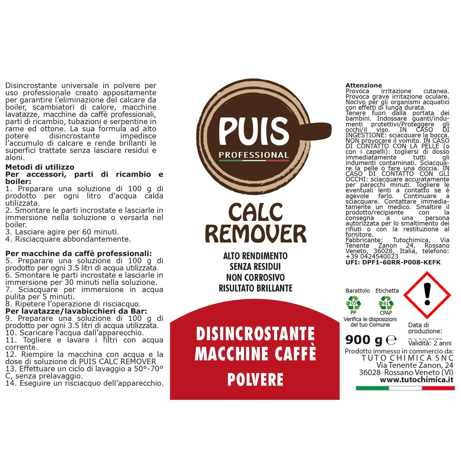 Tuto Chimica Puis Calc Remover disincrostante 900 g