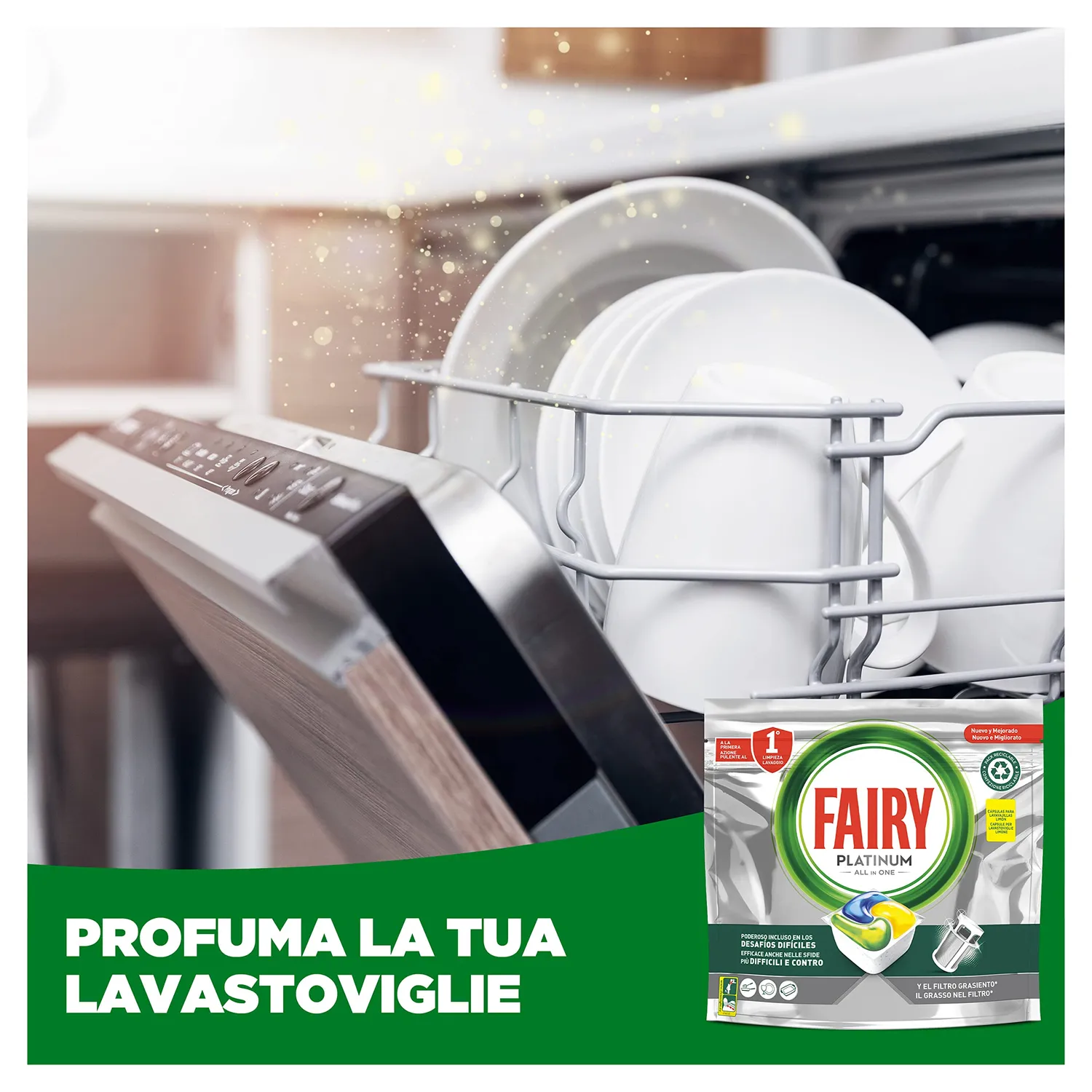 Fairy Platinum 125 pastiglie lavastoviglie limone prelavaggio integrato