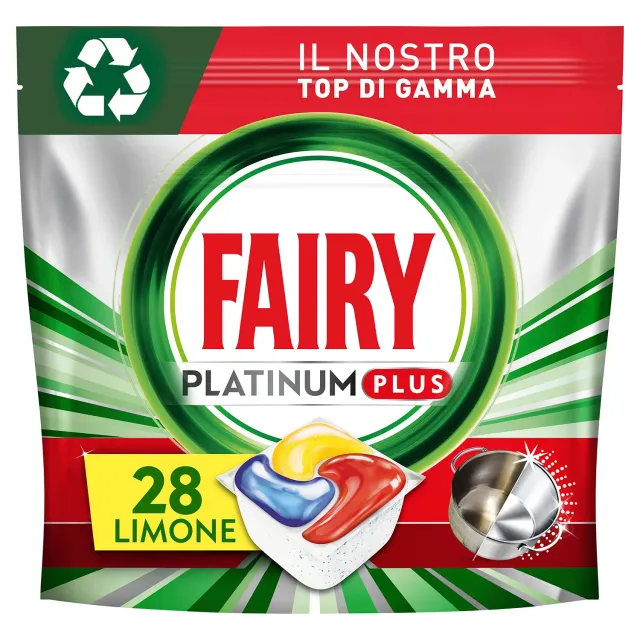 Fairy Platinum Plus Pastiglie Lavastoviglie 28 Caps Limone Anti-Opaco