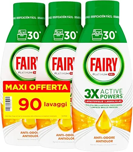 Fairy Platinum gel lavastoviglie limone 3 bottiglie 90 lavaggi