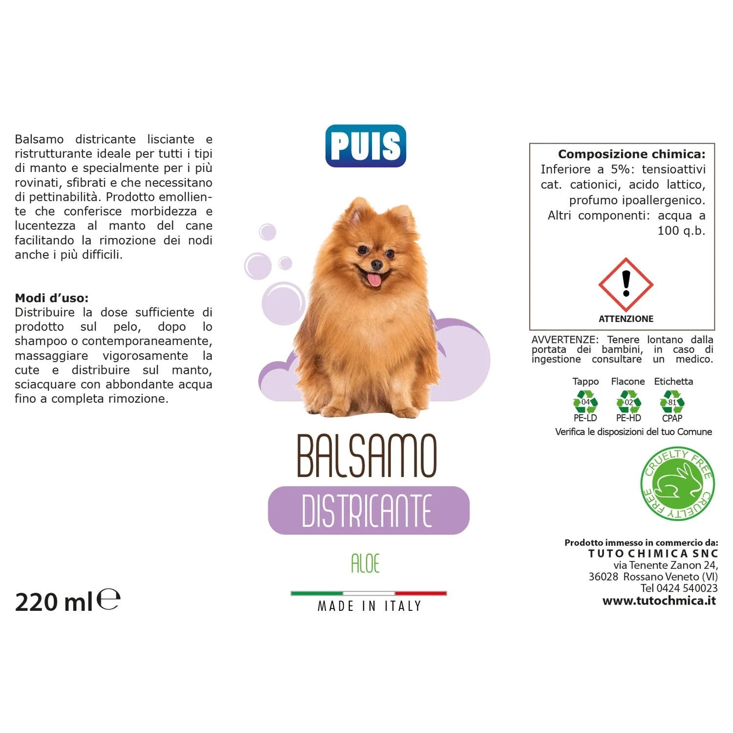 Puis Balsamo Cani districante 220ml aloe profumato