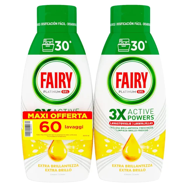 Fairy Platinum Gel Lavastoviglie 60 Lavaggi Limone Brillantezza