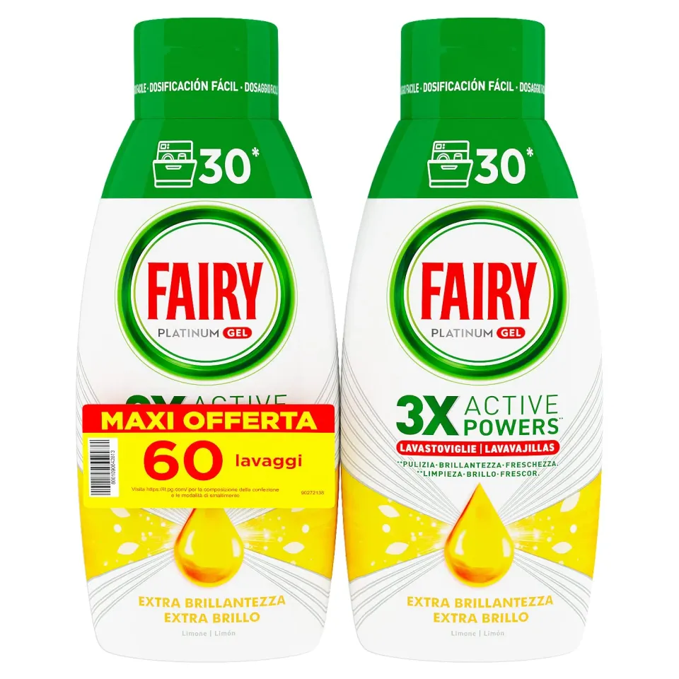 Fairy Platinum Gel Lavastoviglie 60 Lavaggi Limone Brillantezza