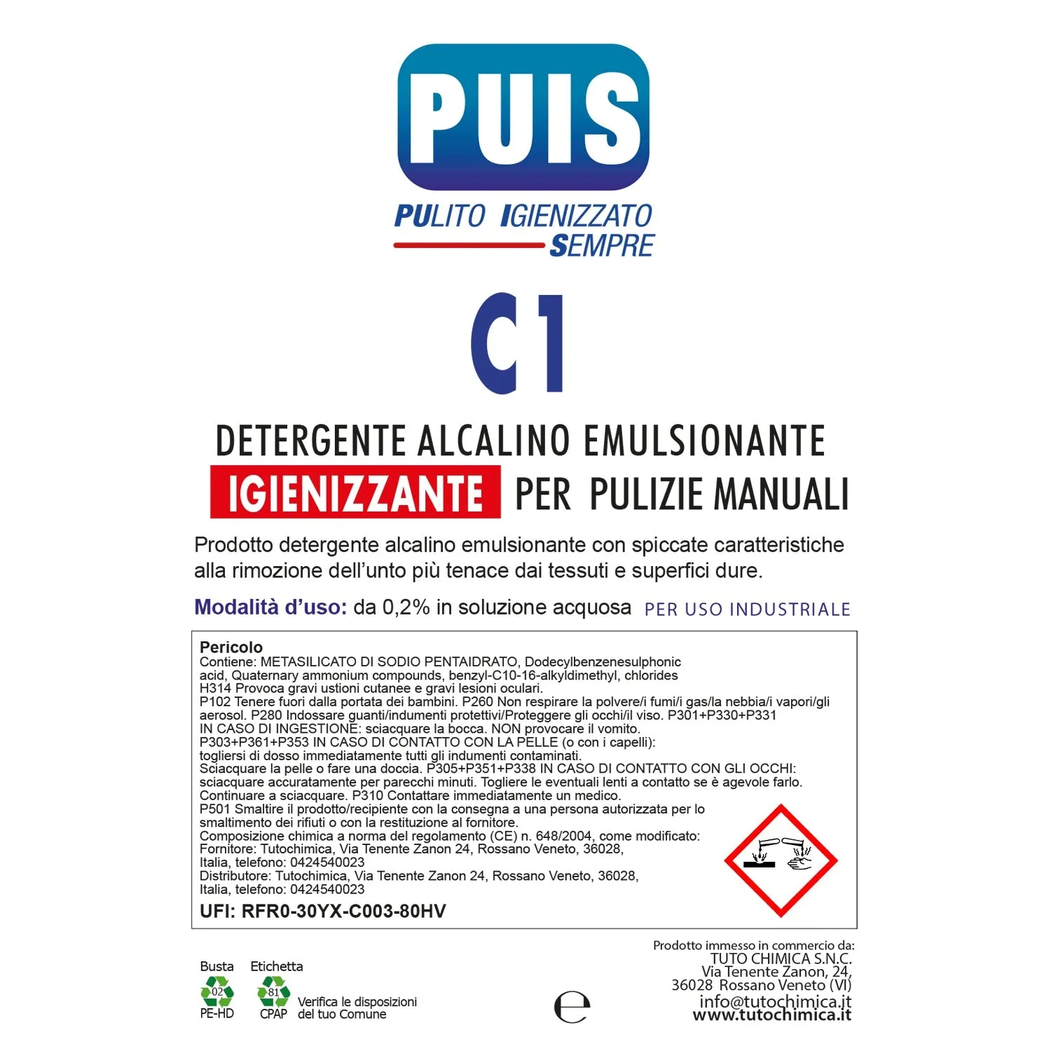 Tuto Chimica Puis C1 detergente caseifici igienizzante 1 kg alcalino