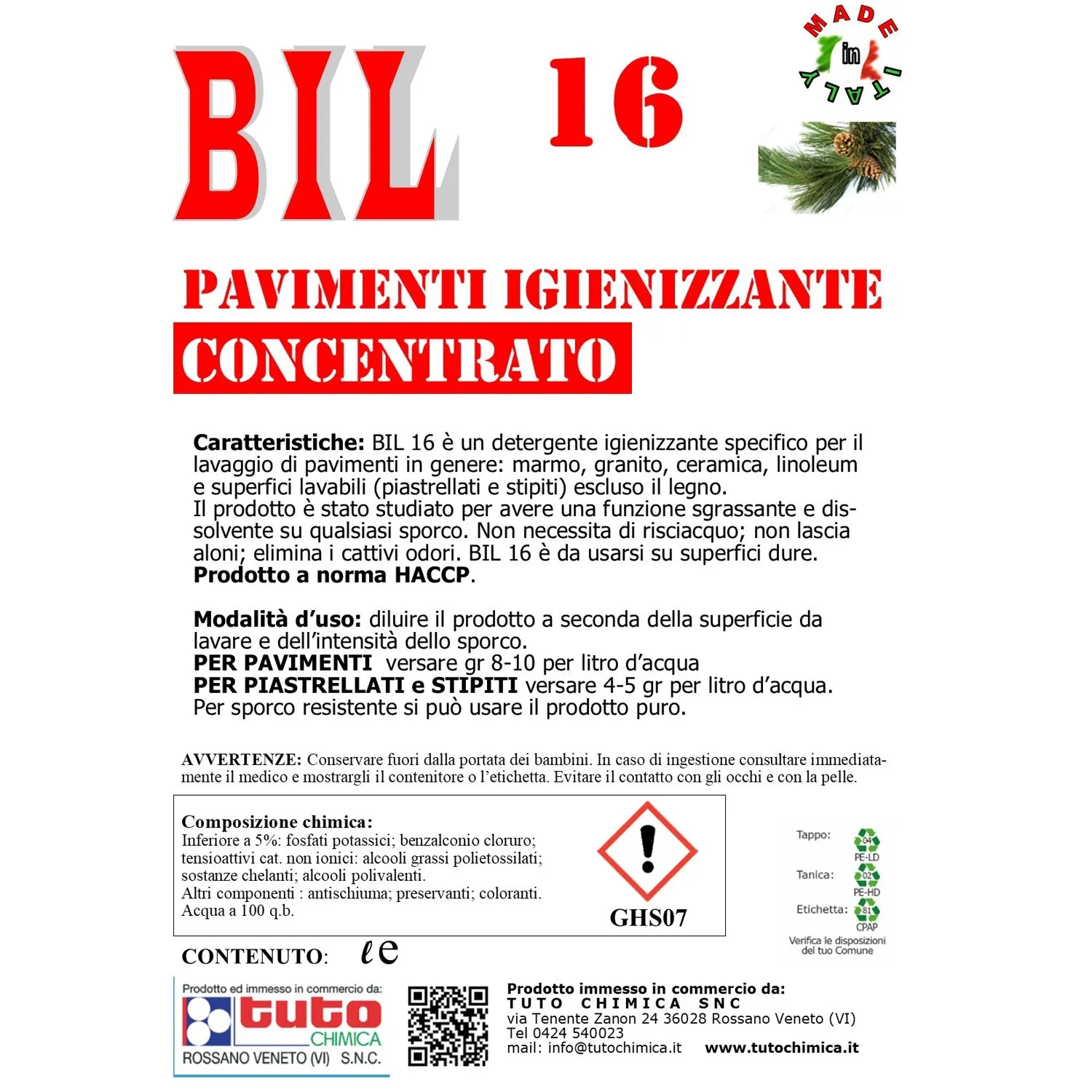 Bil 16 detergente pavimenti igienizzante 5 kg