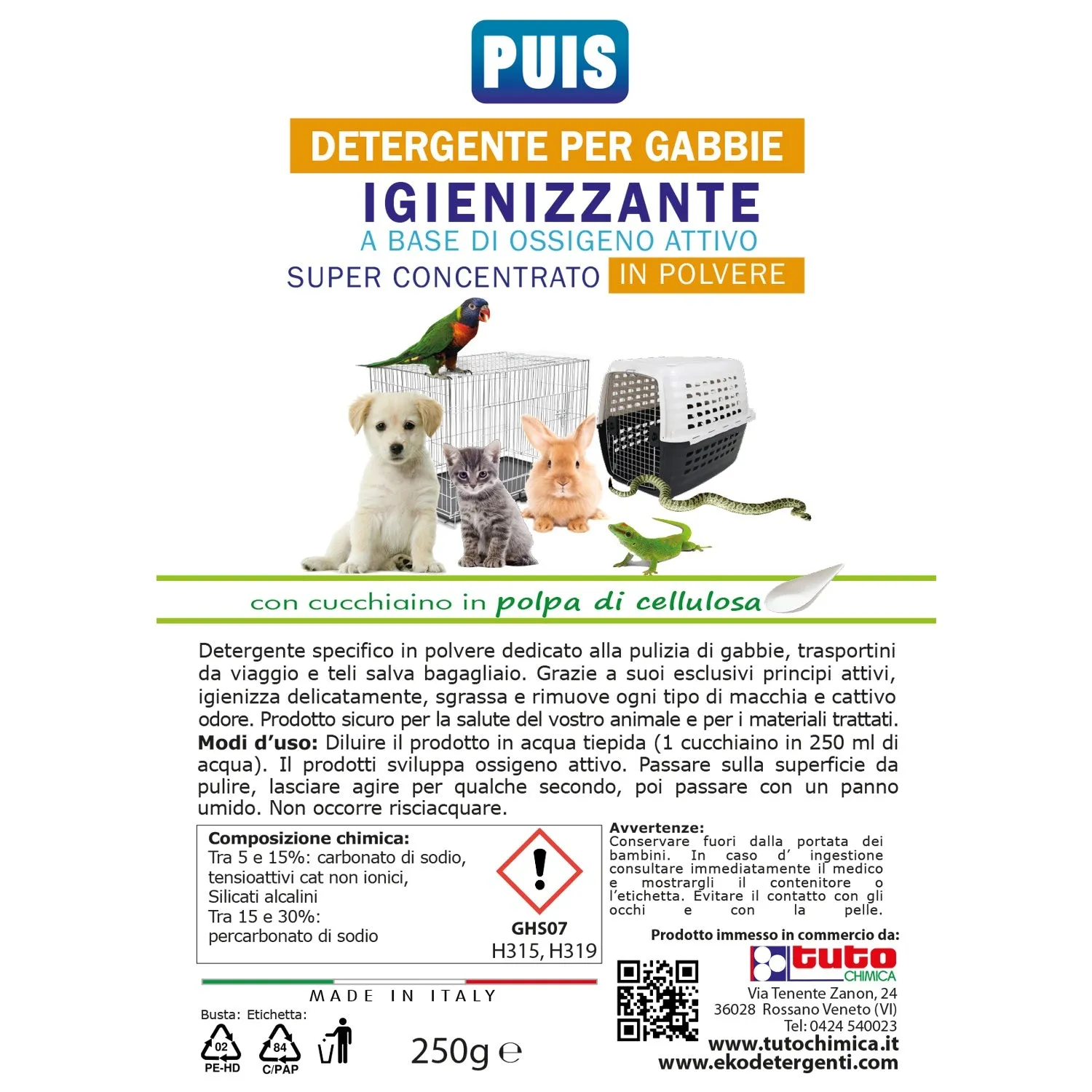 Tuto Chimica Puis detergente gabbie igienizzante 250g polvere