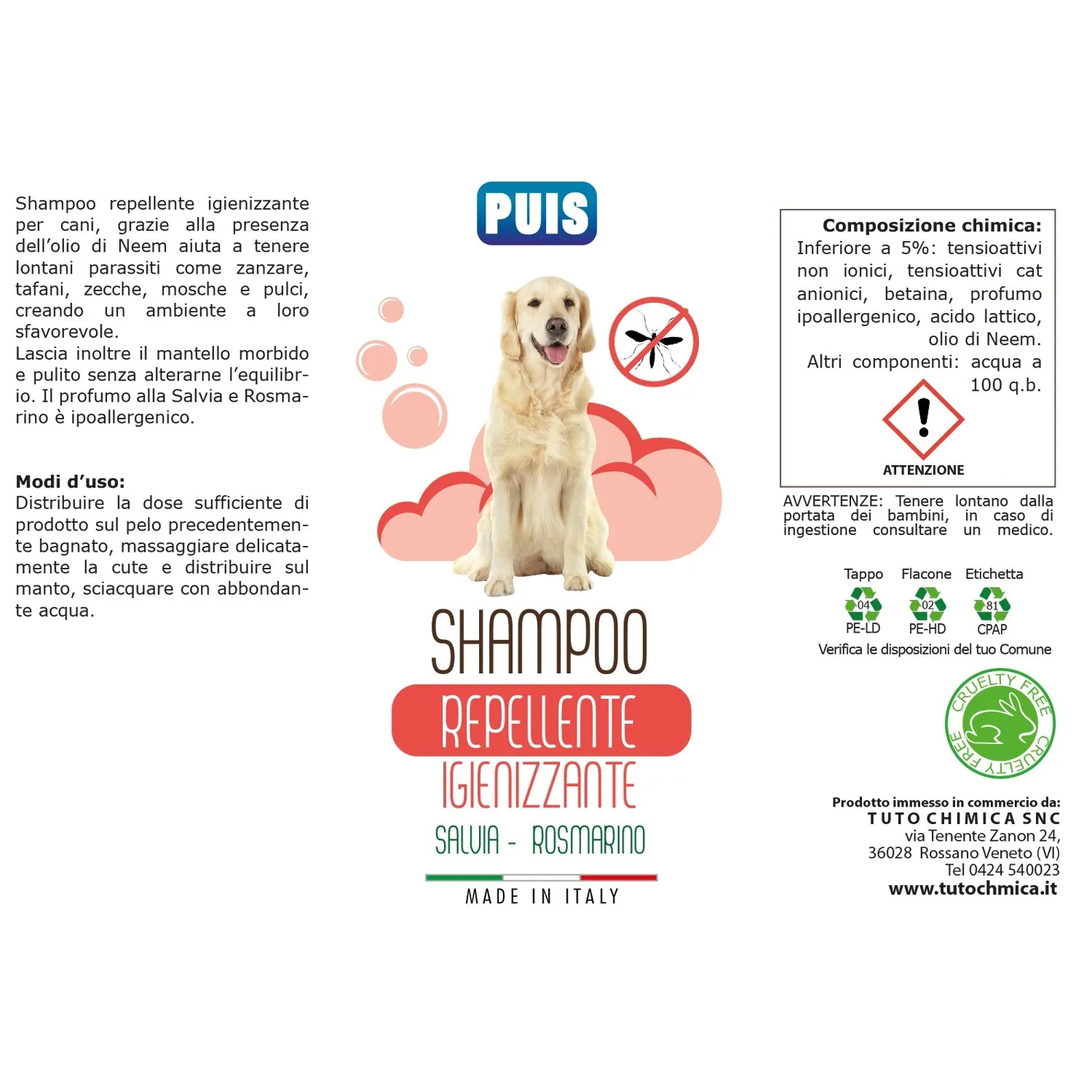 Tuto Chimica Puis shampoo cani neem 220 ml salvia rosmarino