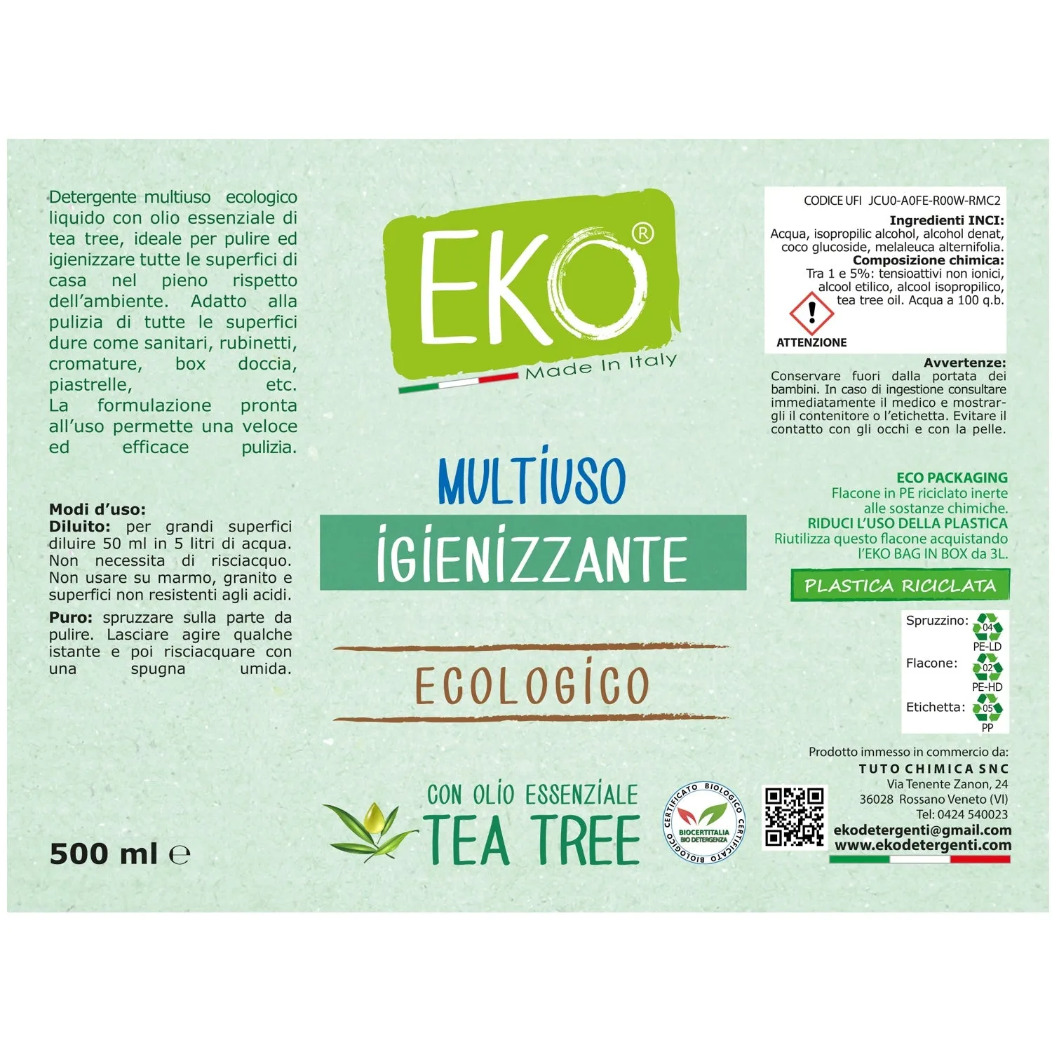 Tuto Chimica Eko Multiuso Igienizzante kit tea tree 3L+500ml