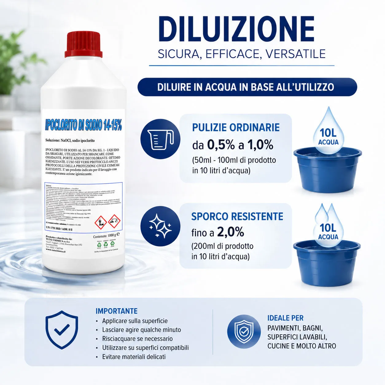 Tuto Chimica Ipoclorito di Sodio 14/15% detergente igienizzante professionale