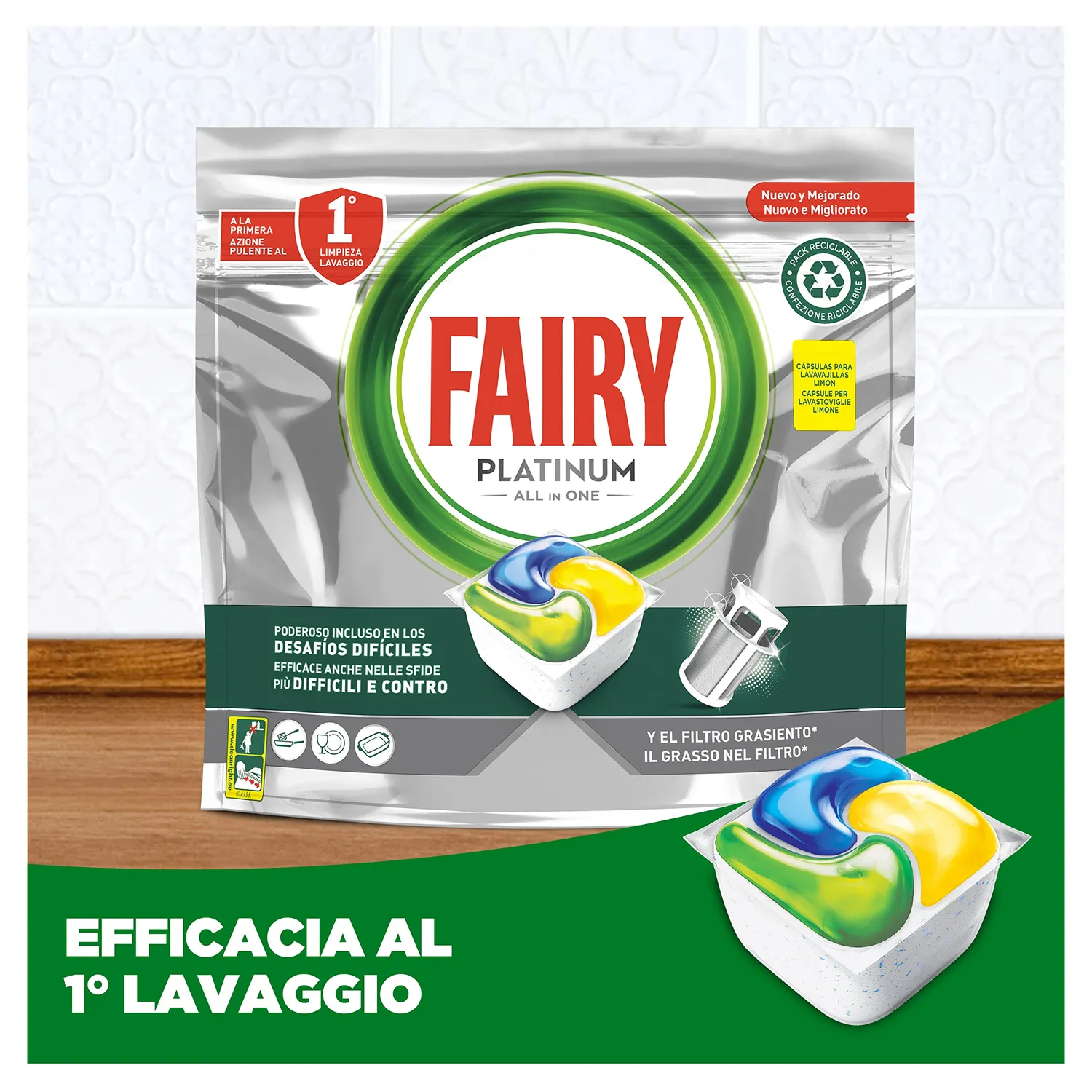 Fairy Platinum 125 pastiglie lavastoviglie limone prelavaggio integrato