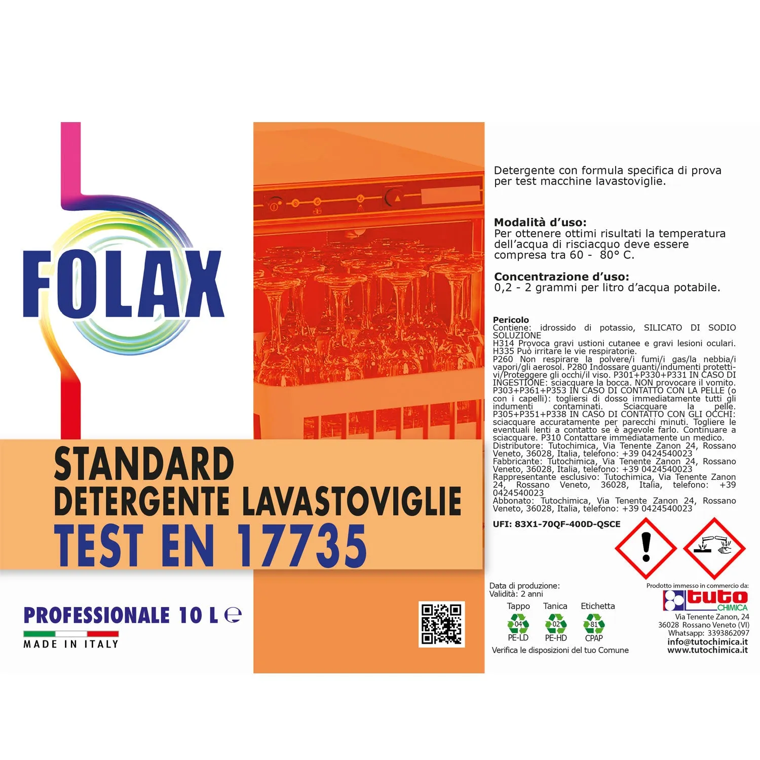 Tuto Chimica TEST EN17735 detergente lavastoviglie 10L pro