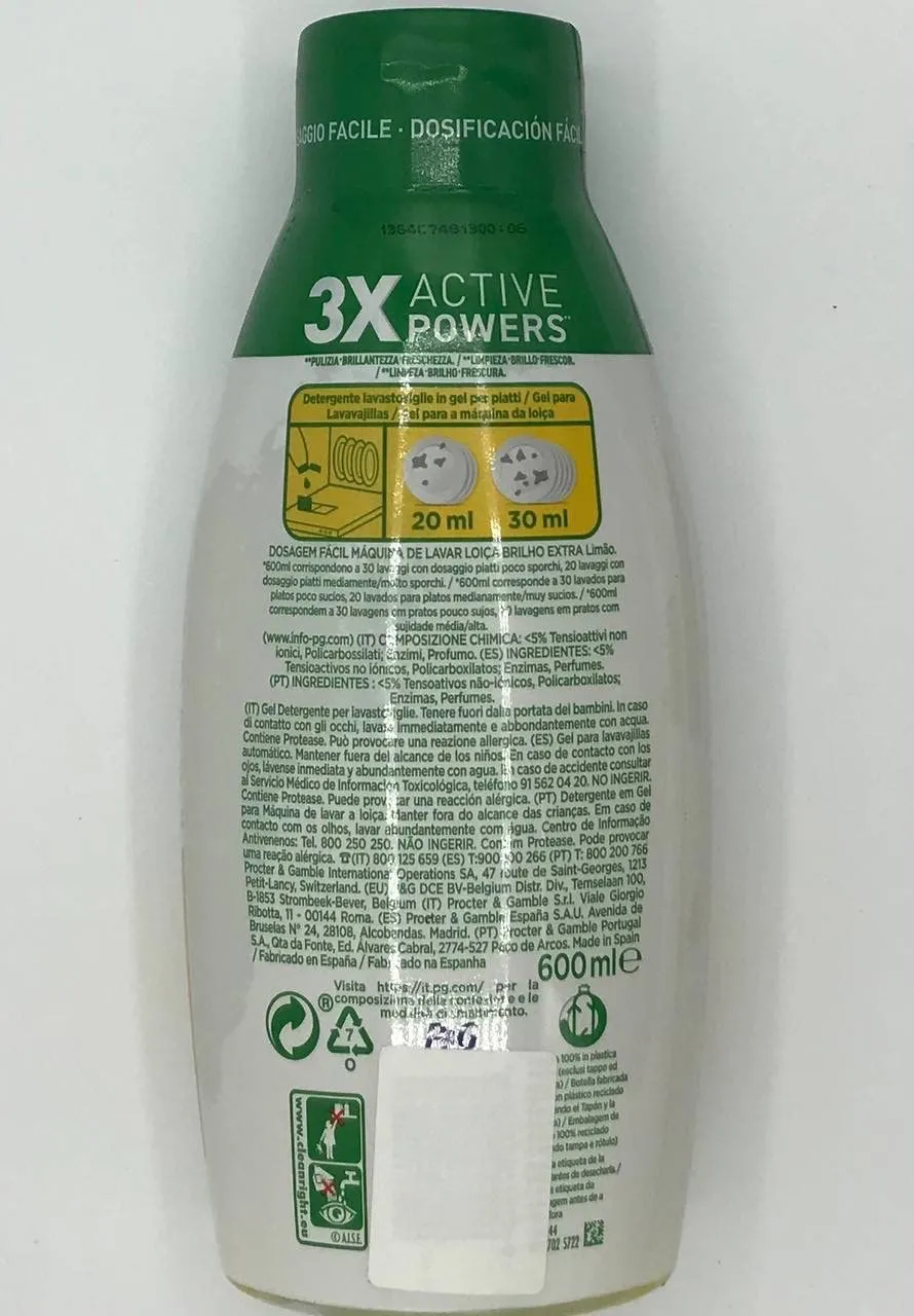 Fairy Platinum Gel Lavastoviglie 60 Lavaggi Limone Brillantezza