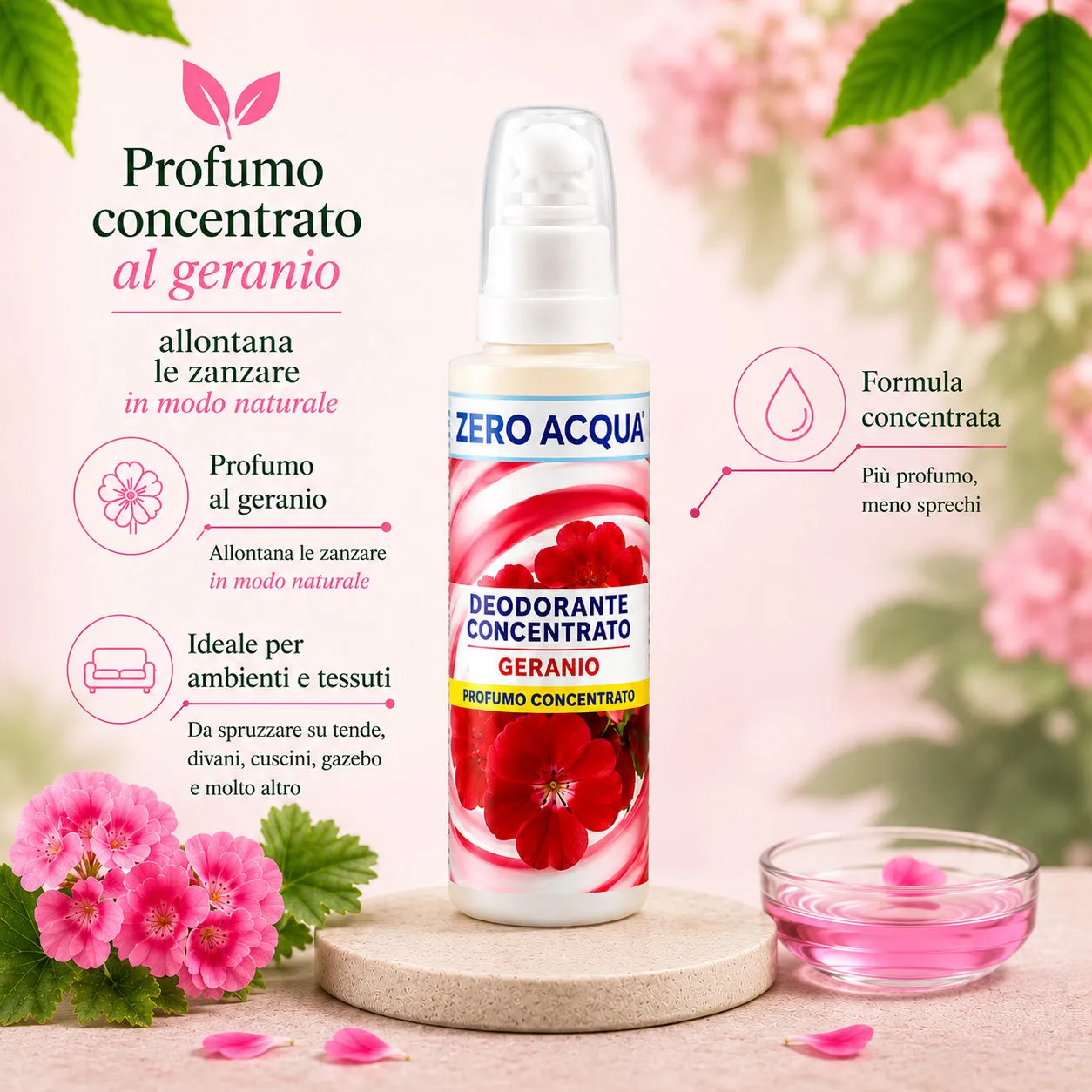 Tuto Chimica Anti Zanzare Geranio deodorante spray ambiente 120ml zero acqua