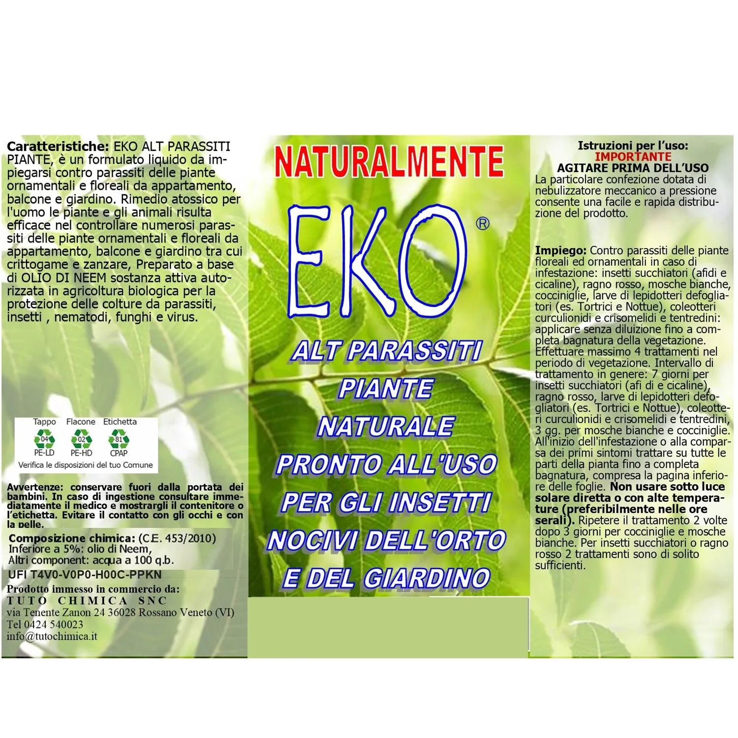 Eko Alt antiparassiti piante neem 250ml ecologico