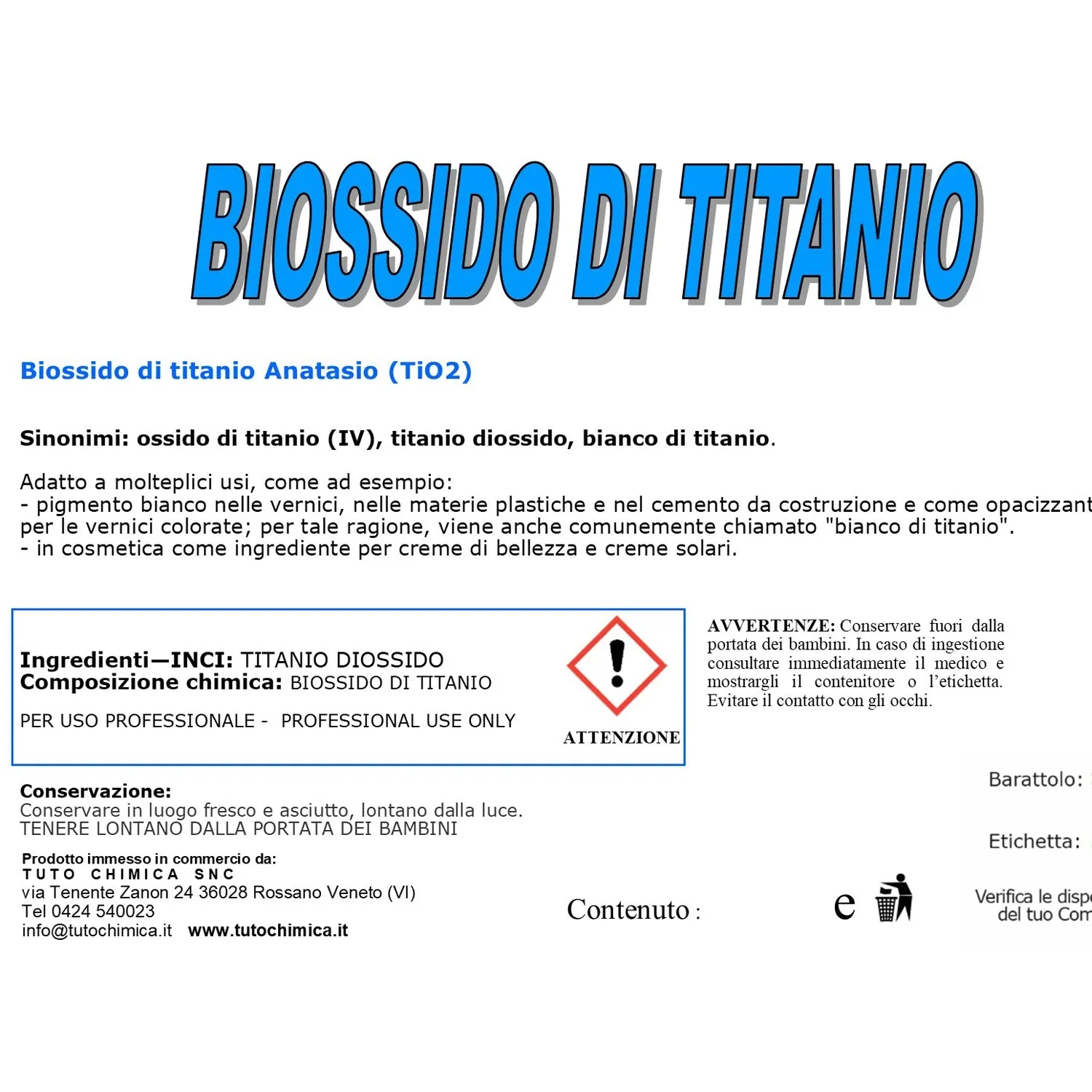 Tuto Chimica biossido di titanio polvere 1 kg bianco