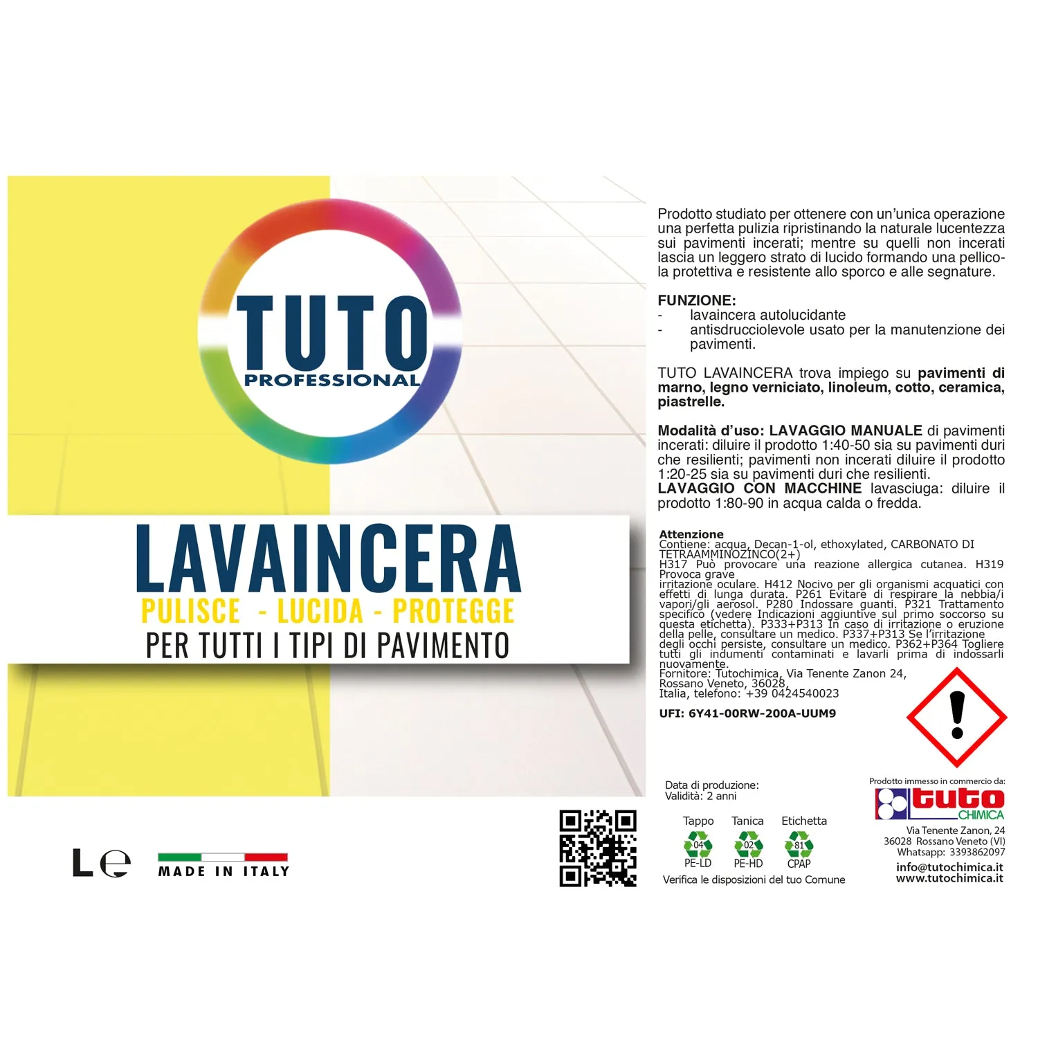 Tuto Chimica Lavaincera detergente pavimenti 1 L autolucidante