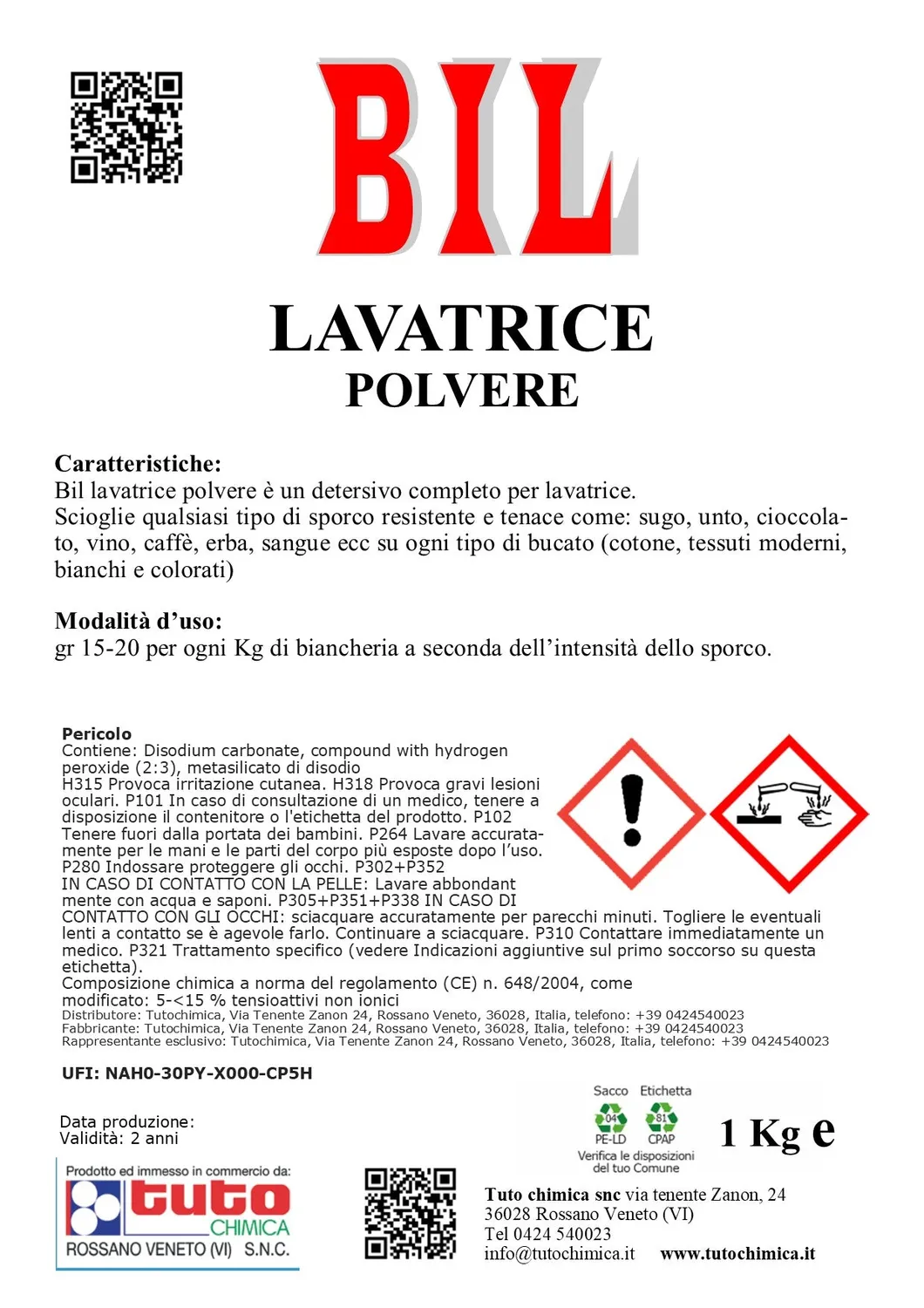Tuto Chimica Bil detersivo lavatrice in polvere 1kg senza fosfati
