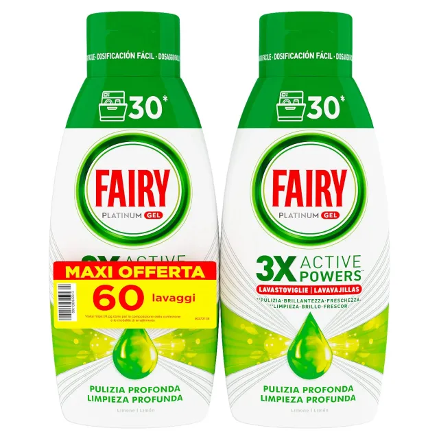 Fairy Platinum Gel lavastoviglie 60 lavaggi limone