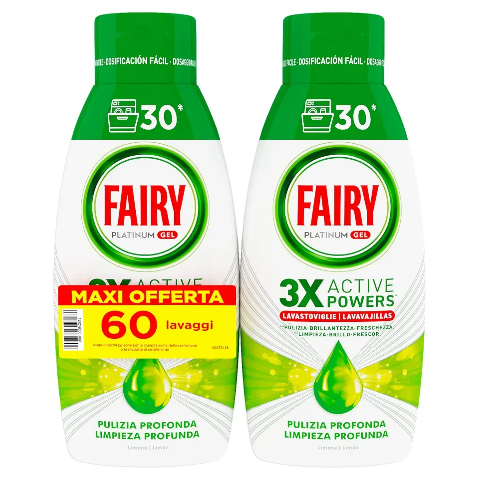 Fairy Platinum Gel lavastoviglie 60 lavaggi limone
