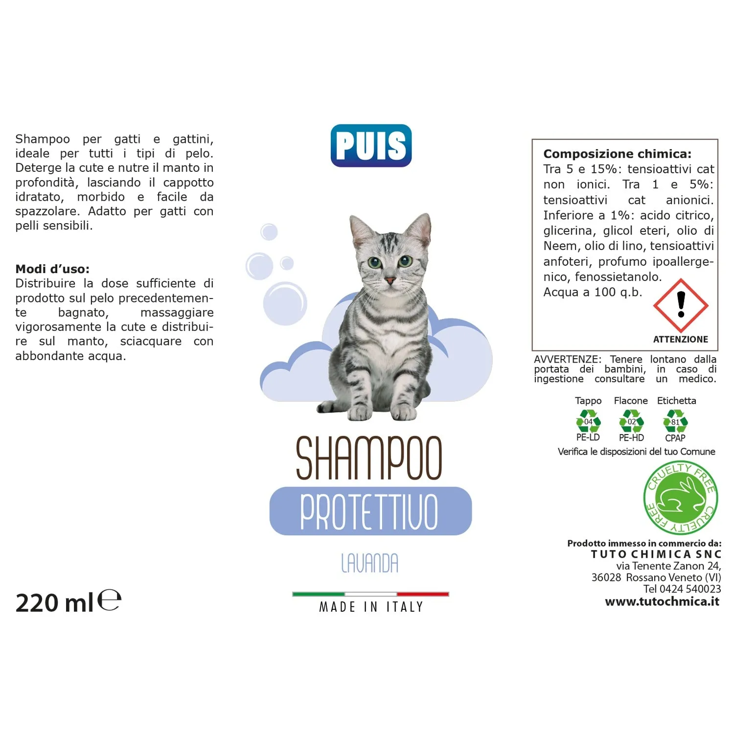 Puis Protettivo Lavanda shampoo gatto 220ml ipoallergenico