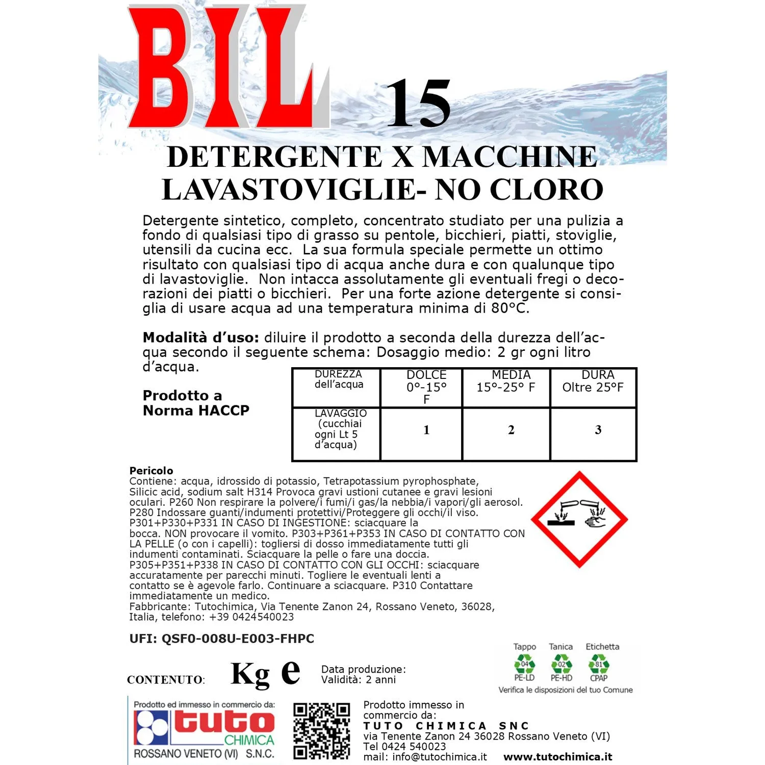 Tuto Chimica Bil 15 detersivo lavastoviglie 6 kg senza cloro