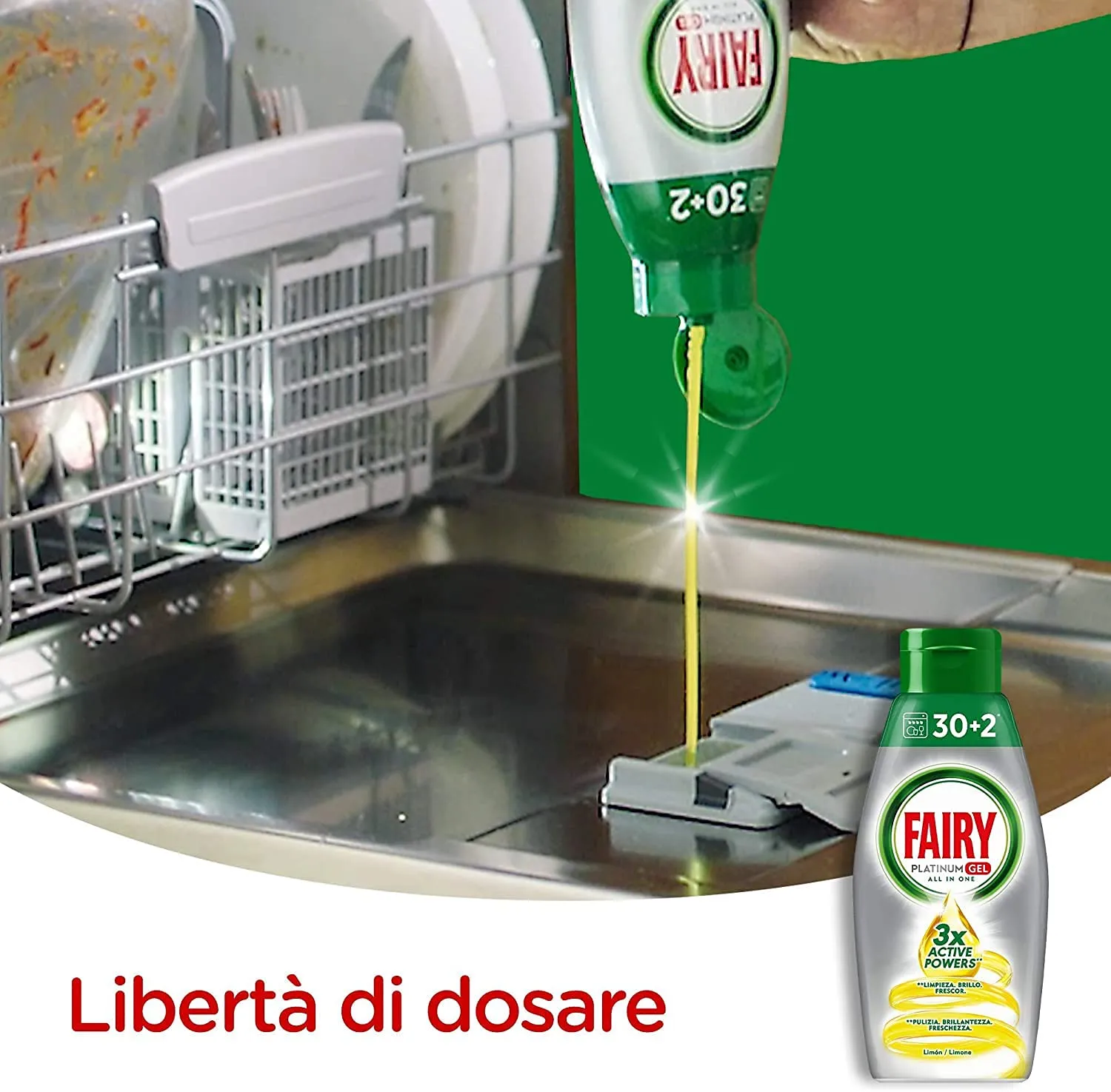 Fairy Platinum Gel lavastoviglie 128 lavaggi limone