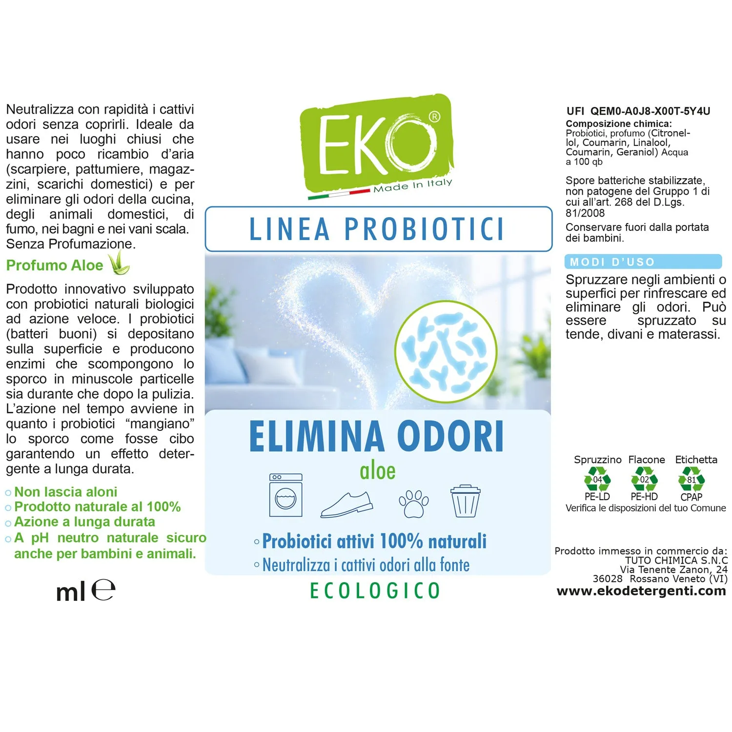 Eko Tuto Chimica Elimina Odori 500ml aloe