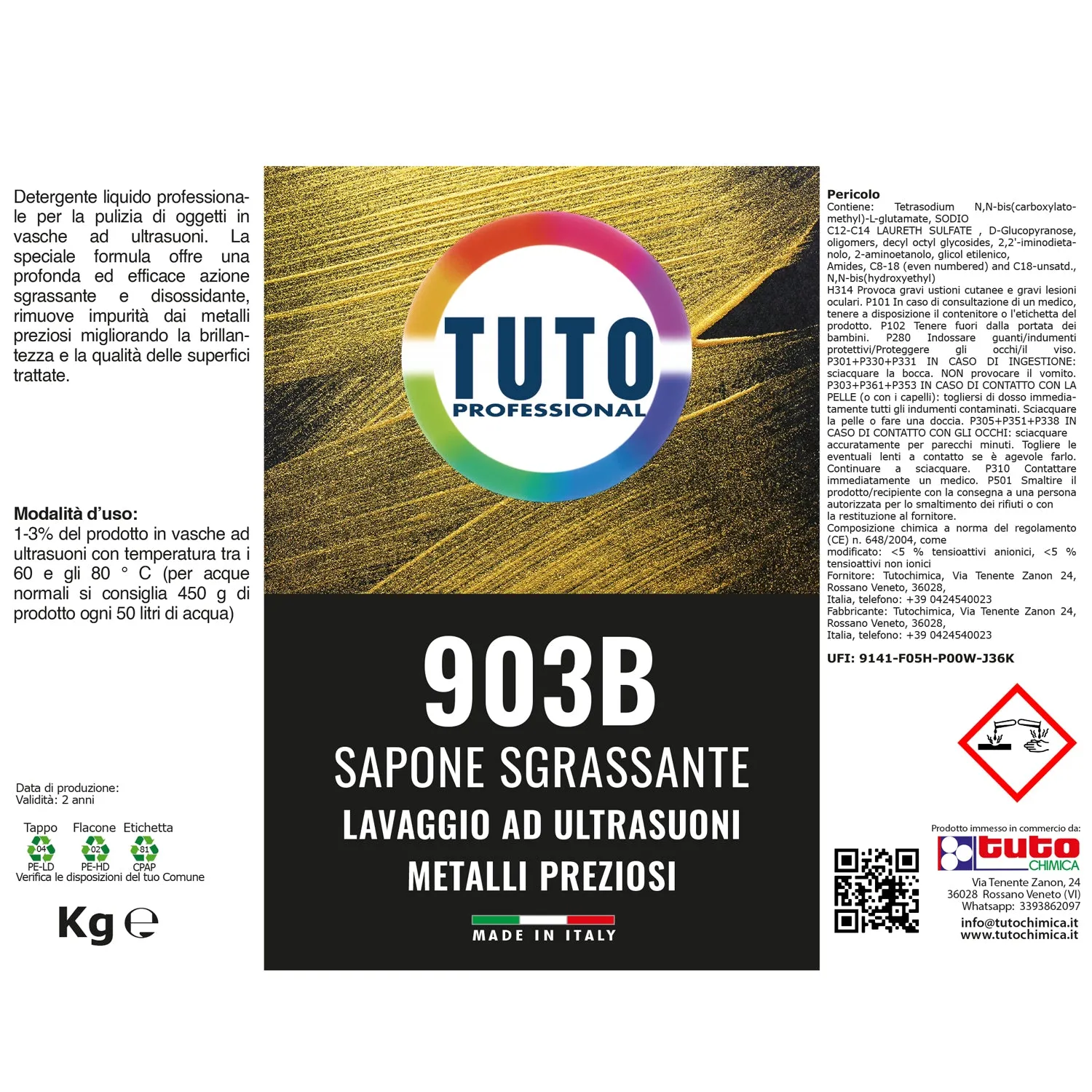Tuto Chimica 903B detergente ultrasuoni oro argento 1kg concentrato