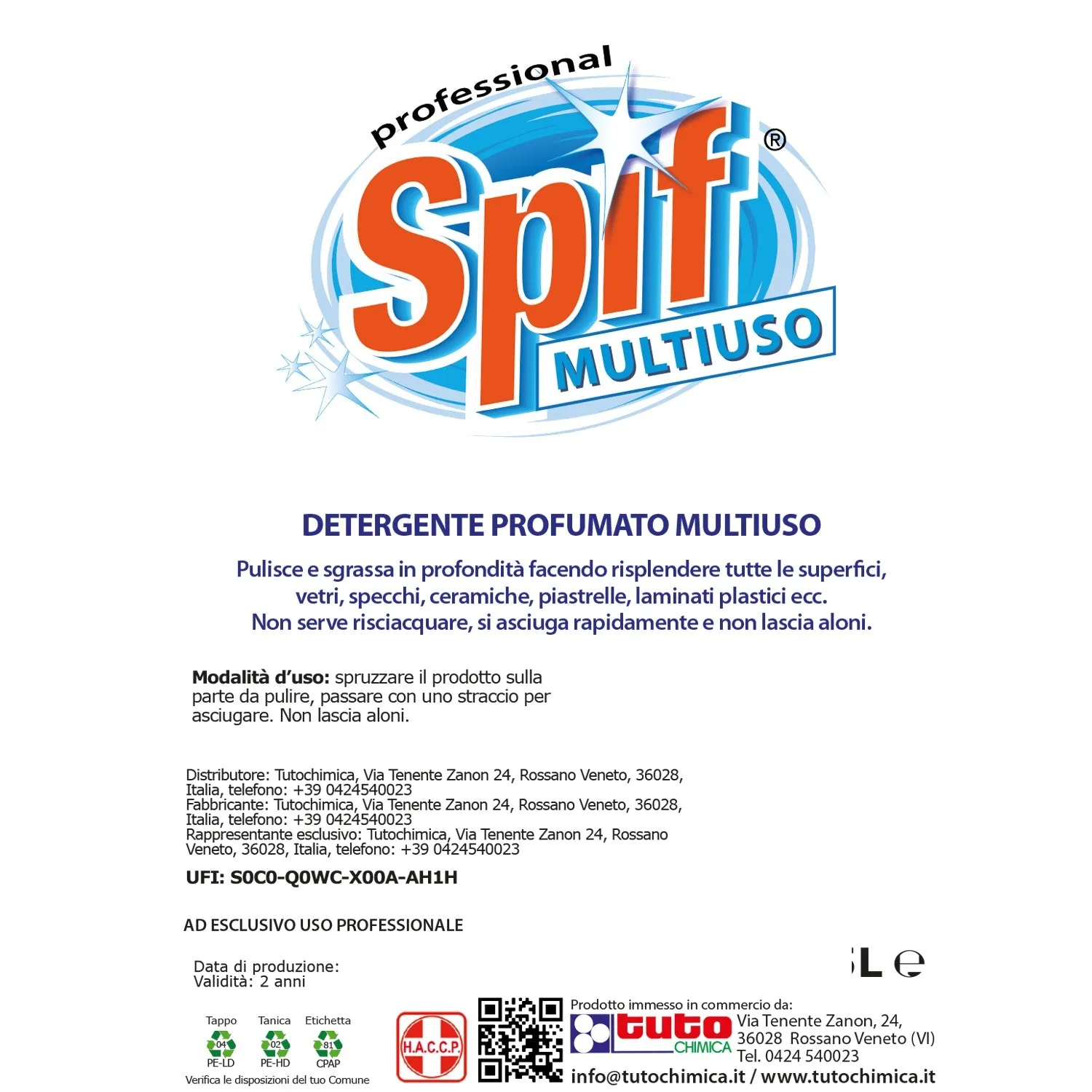 Tuto Chimica Spif spray multiuso sgrassante 500ml senza aloni