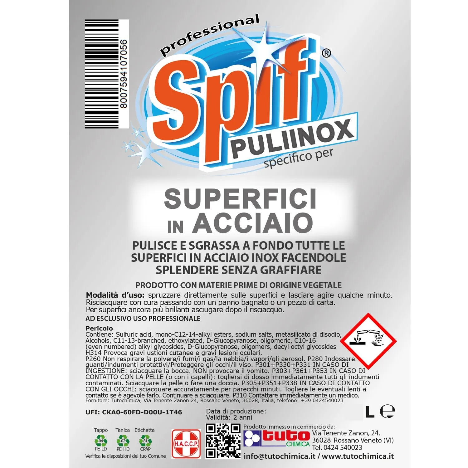 Spif Puliinox detergente acciaio 500 ml antialone