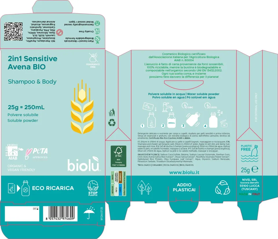 Biolù 2in1 Sensitive Avena Bio doccia shampoo 25g senza profumo