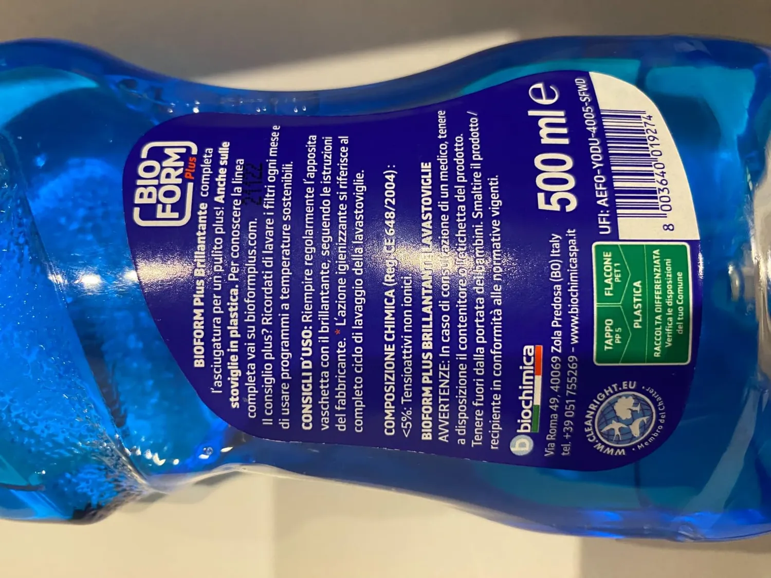Bioform Plus brillantante lavastoviglie liquido igienizzante 500 ml