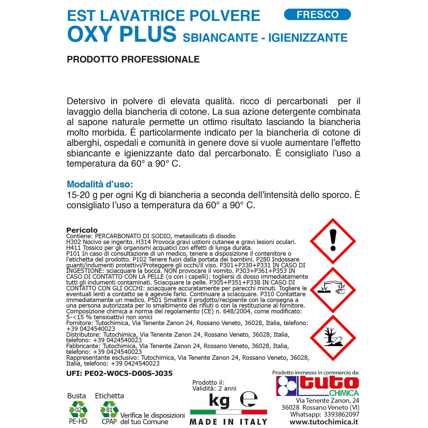 Tuto Chimica Est Oxy Plus Fresco detersivo polvere 1 kg attivo